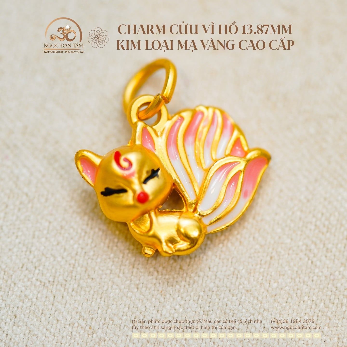  Charm Treo Cửu Vĩ Hồ 13,87mm - Kim Loại Mạ Vàng Cao Cấp 