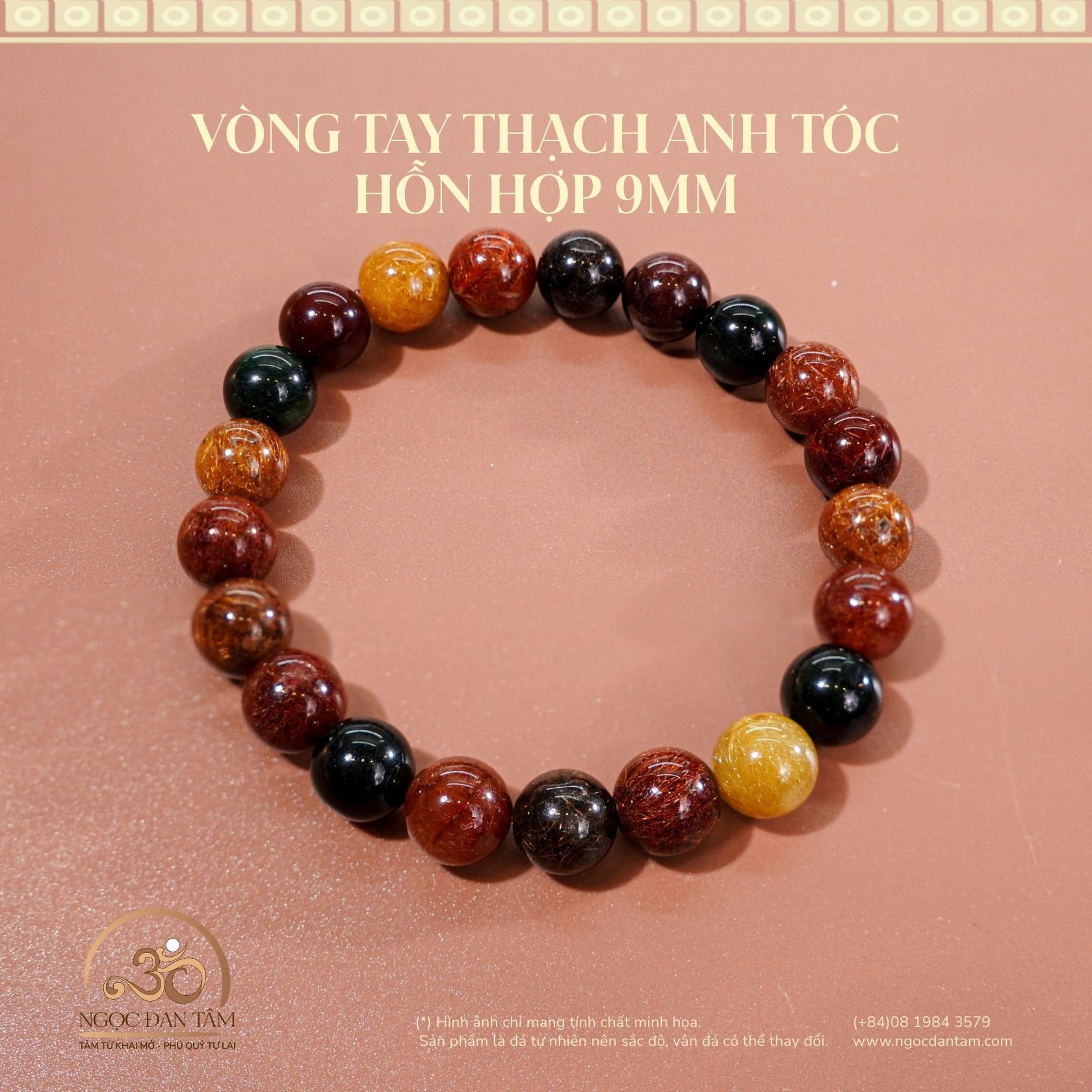  Vòng Tay Thạch Anh Tóc Hỗn 9mm 5A 