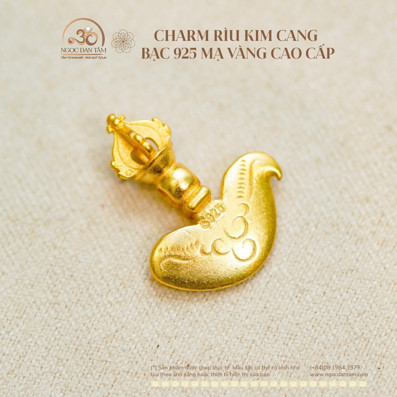  Charm Rìu Kim Cang - Bạc 925 Mạ Vàng Cao Cấp 
