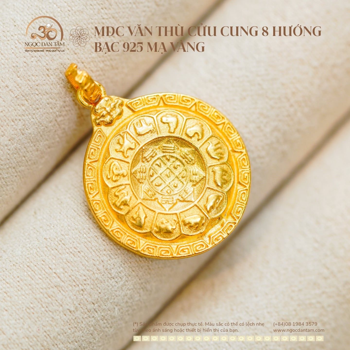  MDC Văn Thù Cửu Cung 8 Hướng 19,75mm - Bạc 925 Mạ Vàng Cao Cấp 