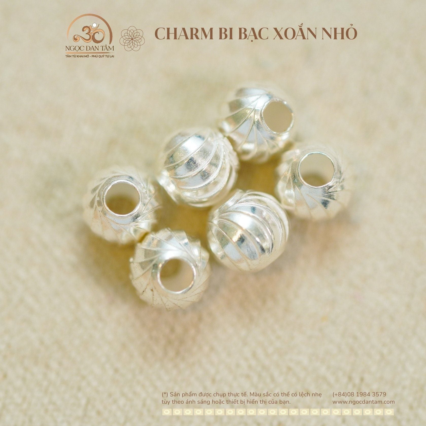  Charm Bi Bạc Xoắn Nhỏ 3.57mm - Bạc Cao Cấp 