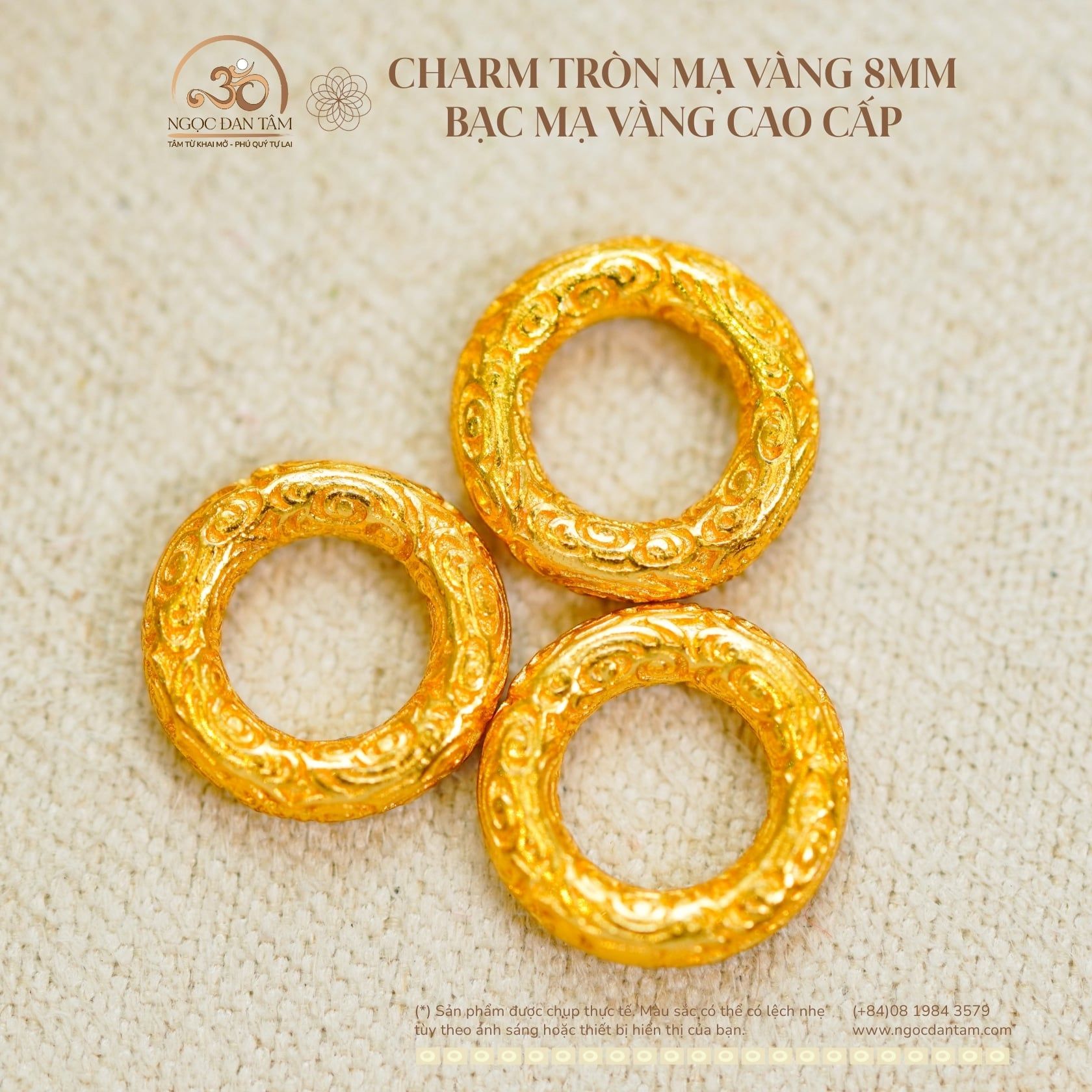  Charm Tròn Mạ Vàng 8mm - Bạc Mạ Vàng Cao Cấp 
