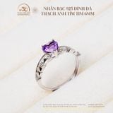  Nhẫn Bạc 925 Đính Đá Thạch Anh Tím Tim 6mm 