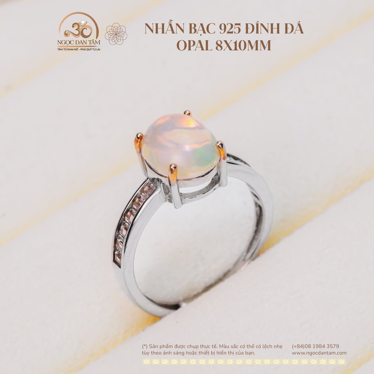  Nhẫn Bạc 925 Đính Đá Opal 8x10mm 