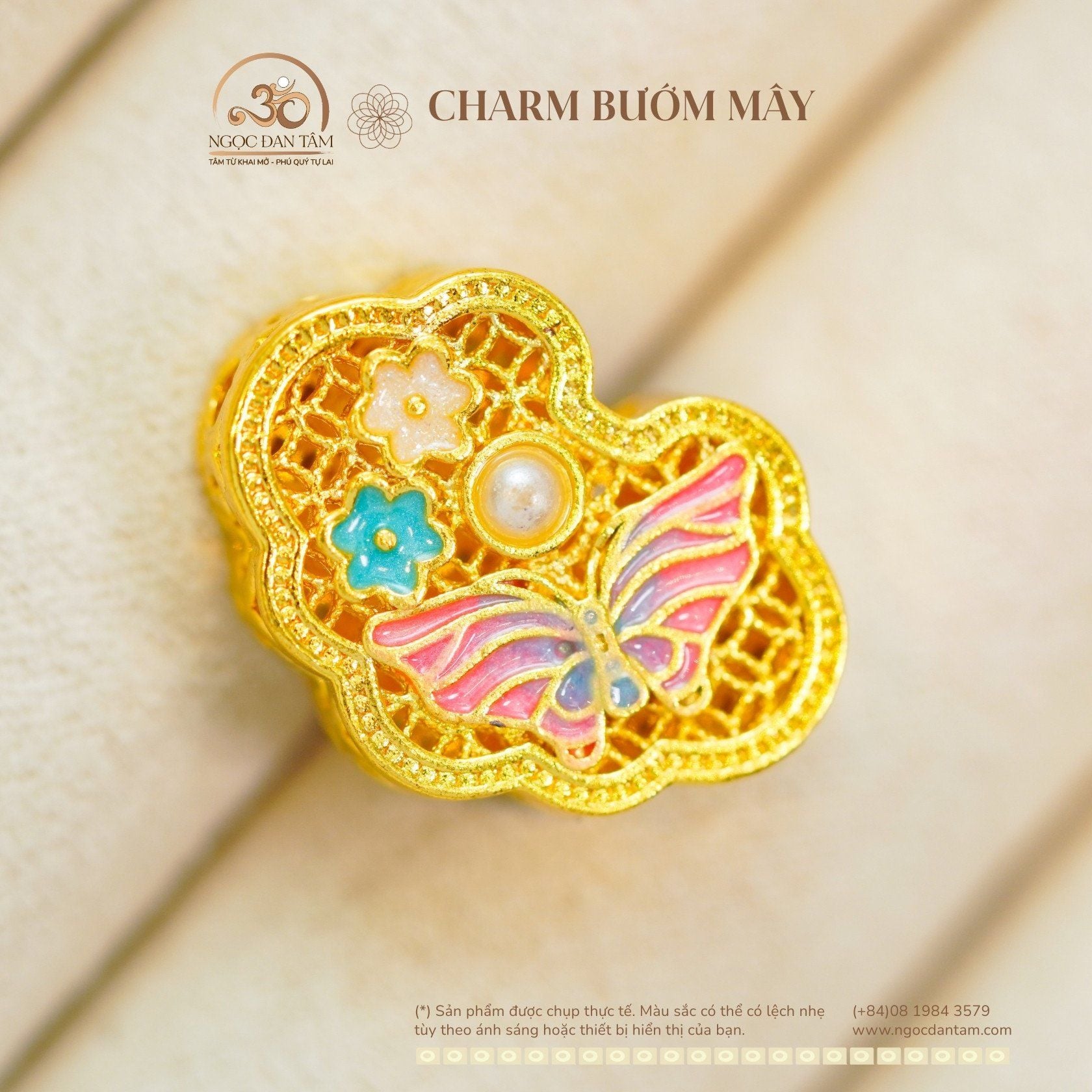  Charm Bướm Mây 22,57mm - Kim Loại Mạ Vàng Cao Cấp 