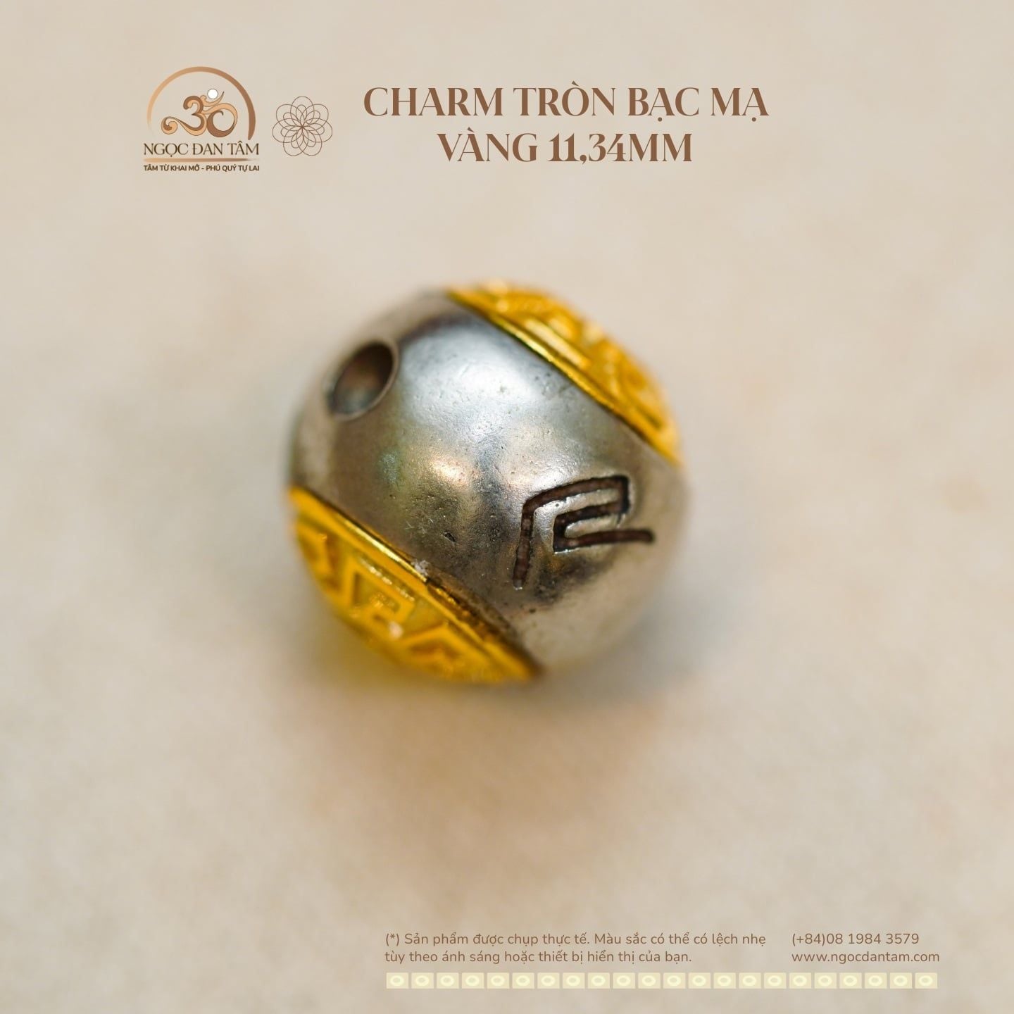  Charm Tròn Bạc 925 Mạ Vàng 11.34mm 