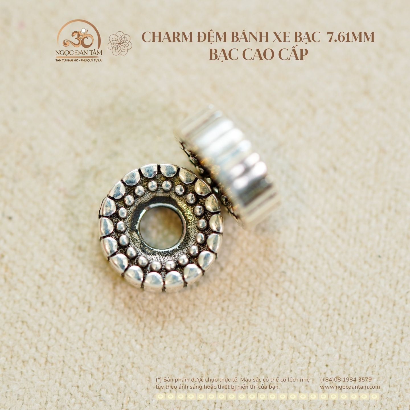  Charm Đệm Bánh Xe Bạc 7.61mm - Bạc 925 Cao Cấp 