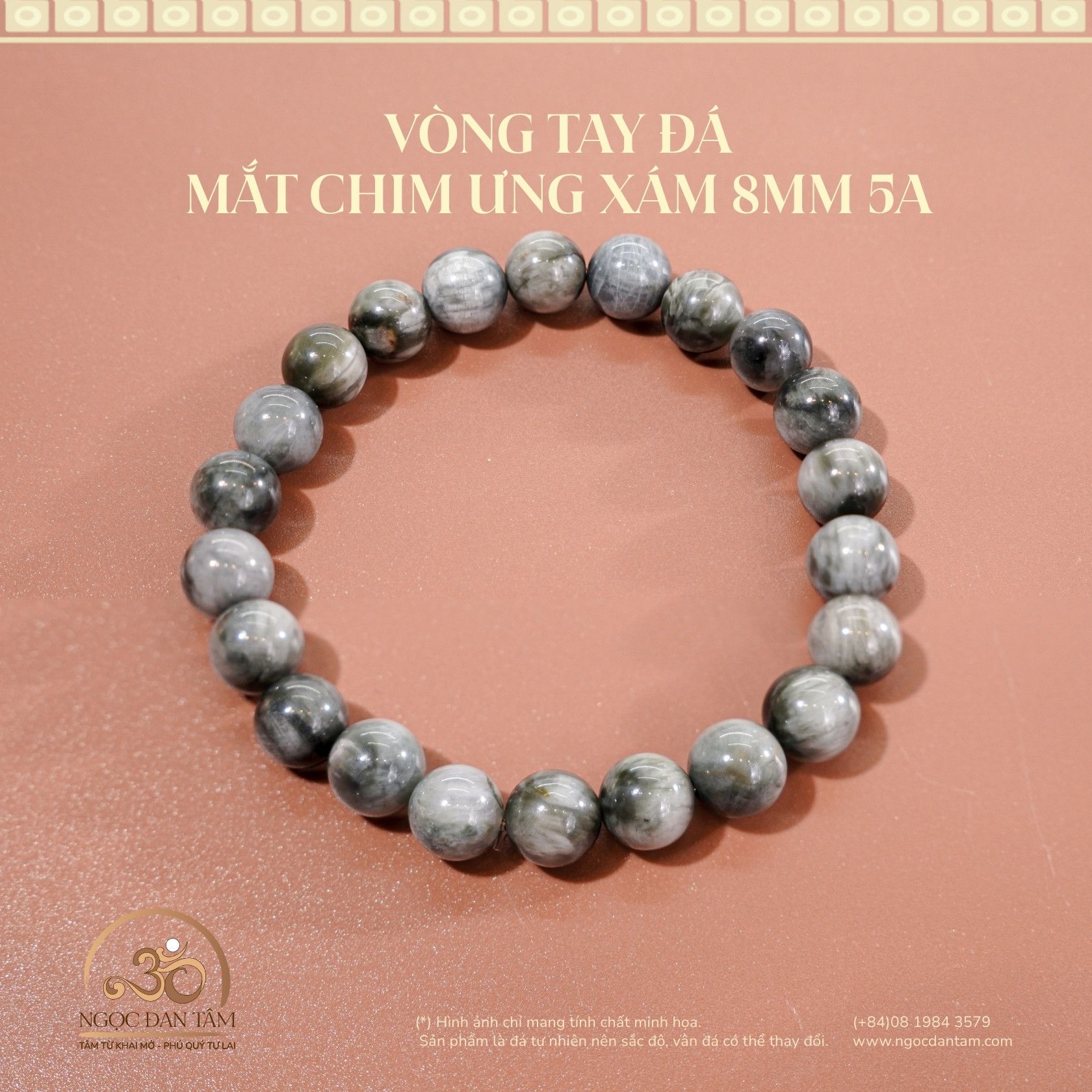  Vòng Tay Mắt Chim Ưng Xám 8mm 5A 