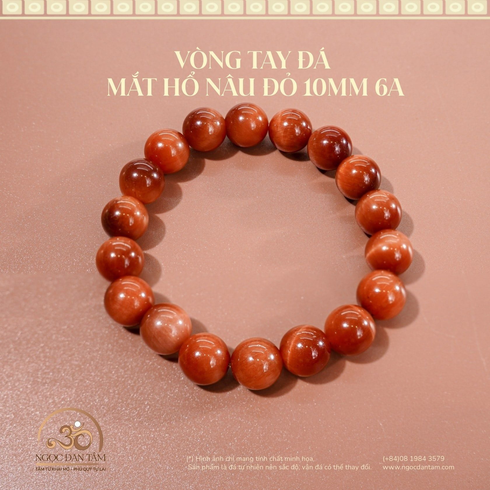  Vòng Tay Mắt Hổ Nâu Đỏ 8mm - 10mm 6A 