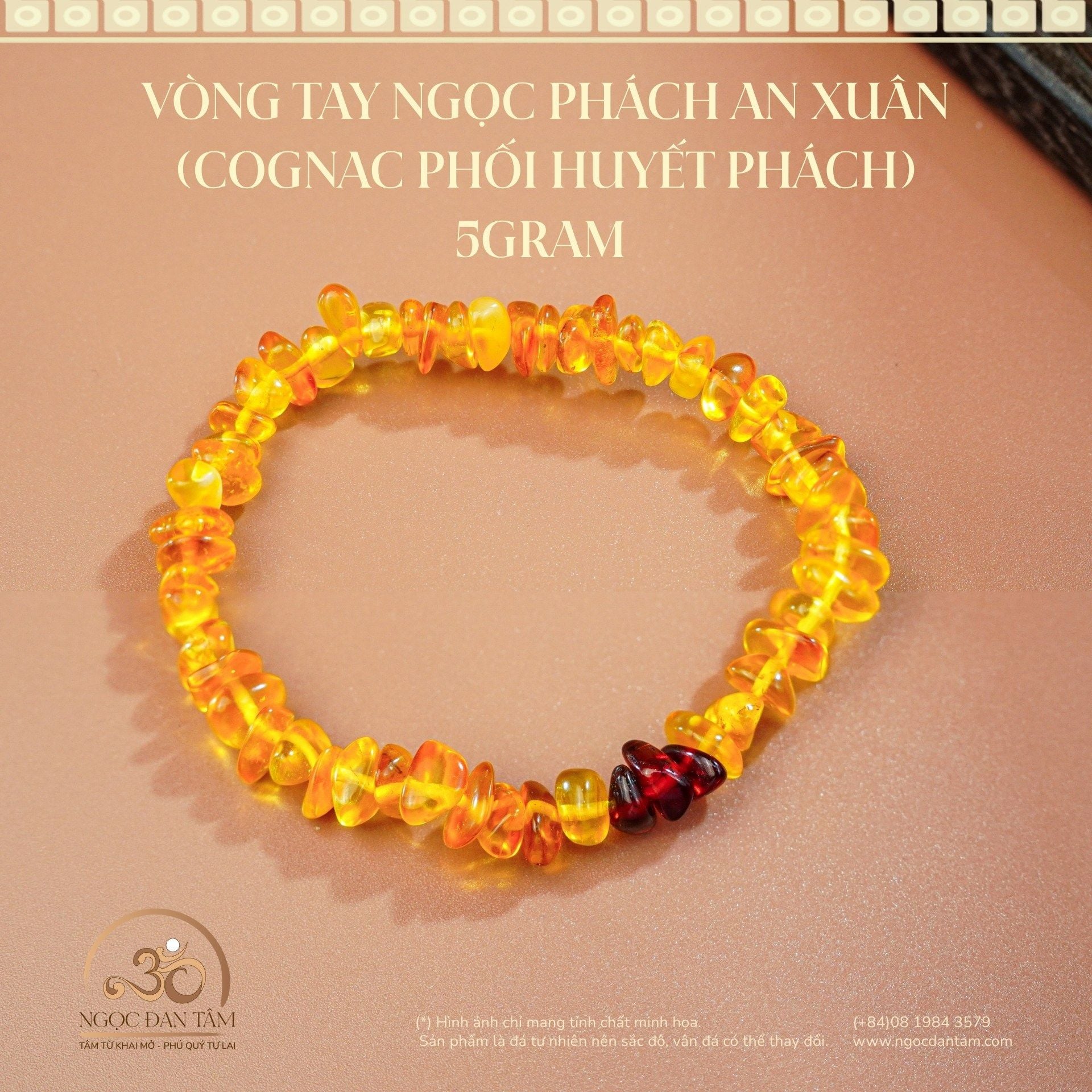  Vòng Tay Ngọc Phách An Xuân 5gram (Cognac Phối Huyết Phách) 