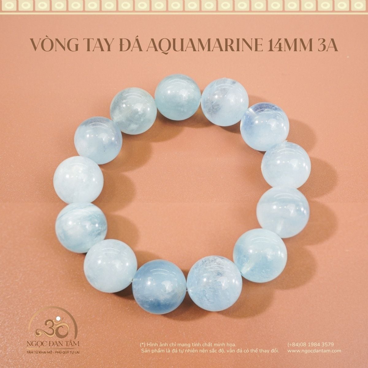  Vòng Tay Đá Aquamarine 14mm 3A 