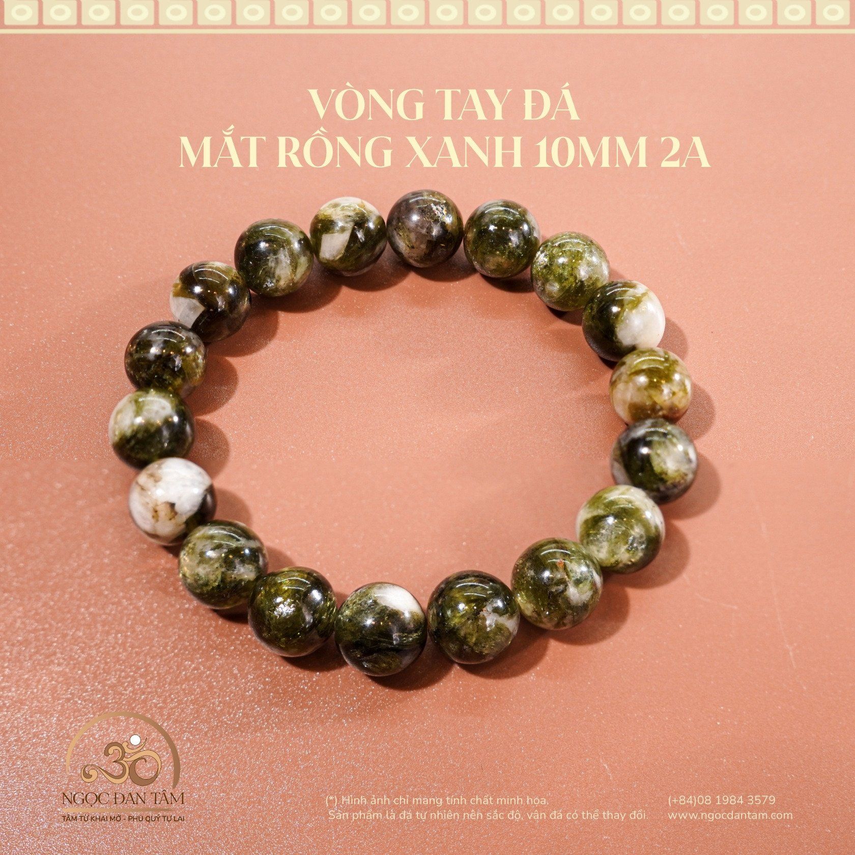  Vòng Tay Đá Mắt Rồng Xanh 10mm 2A 