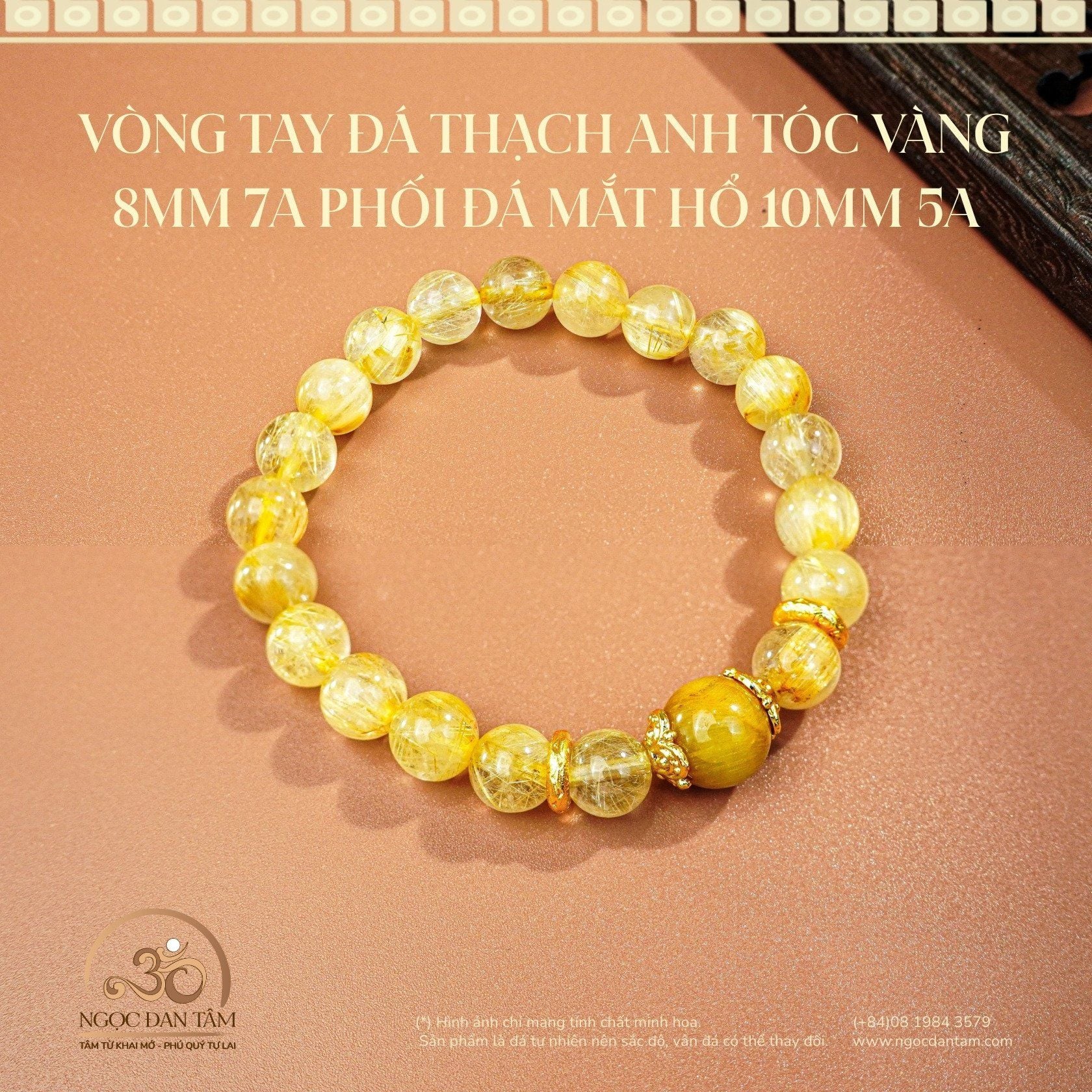  Vòng Tay Đá Thạch Anh Tóc Vàng 8mm 7A Phối Đá Mắt Hổ 10mm 5A 