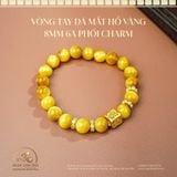  Vòng Tay Đá Mắt Hổ Vàng 8mm 6A Phối Charm Vuông 