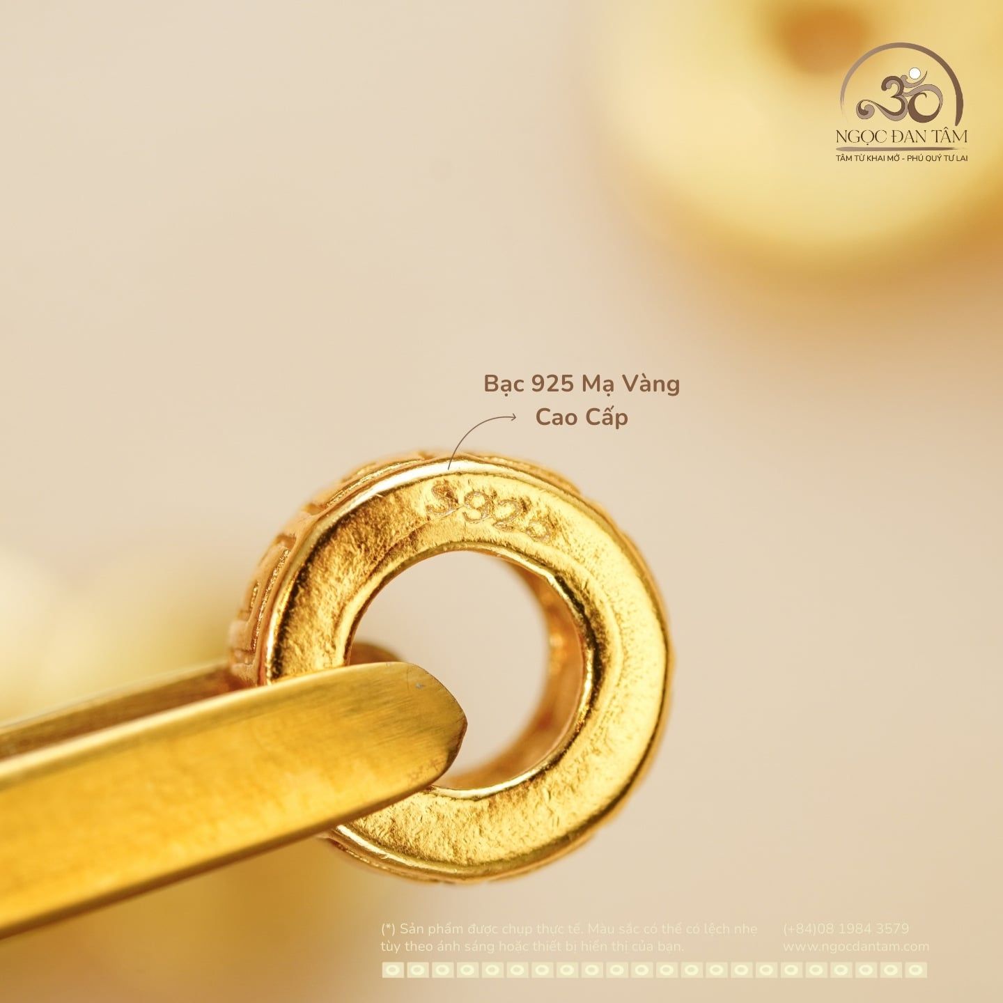  Charm Đệm Tròn Chữ Vạn Nhỏ 7mm - Bạc 925 Mạ Vàng Cao Cấp 