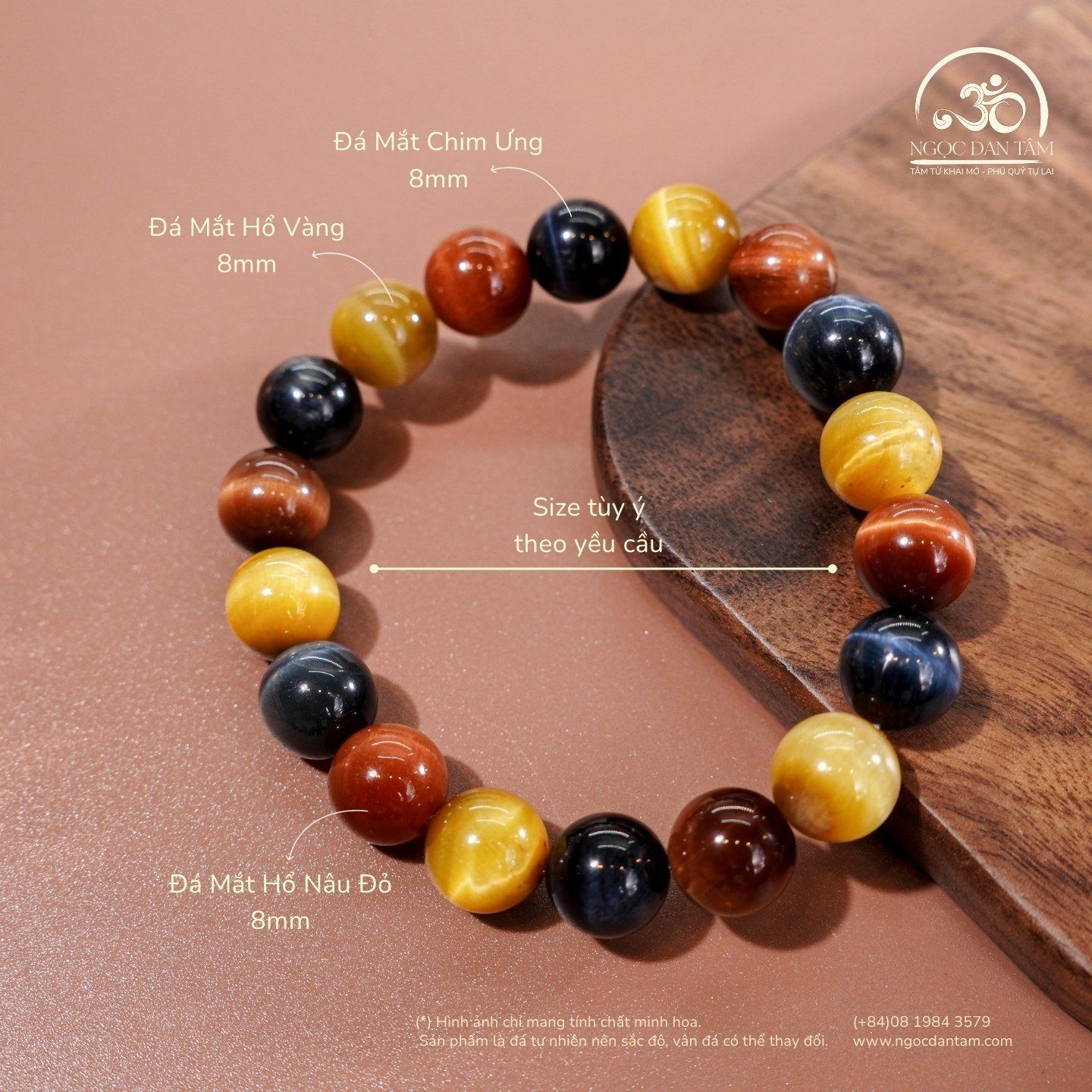  Vòng Tay Mắt Hổ Tam Tài 10mm 5A 