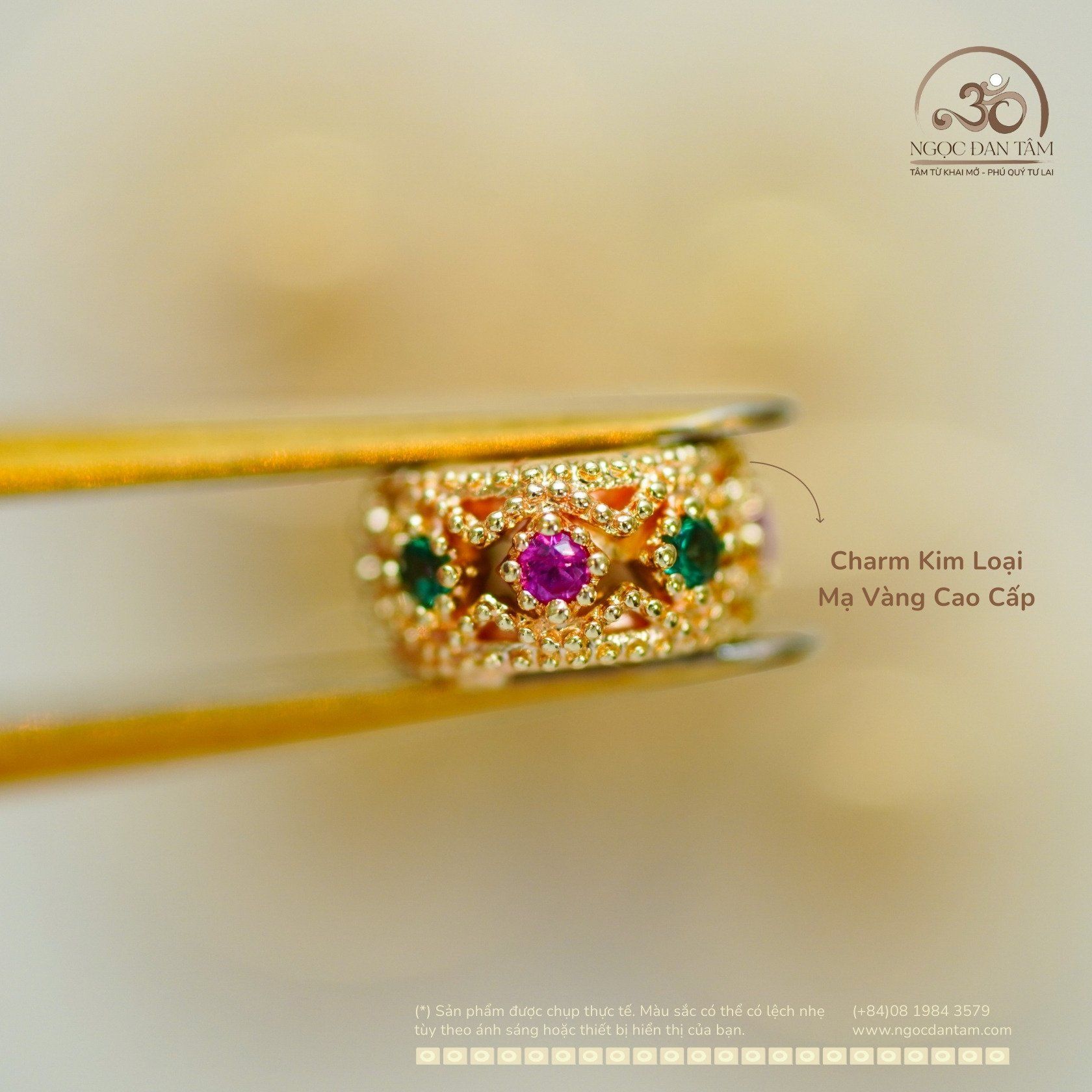  Charm Tròn Dẹp Đính Đá 6mm - Kim Loại Mạ Vàng Cao Cấp 