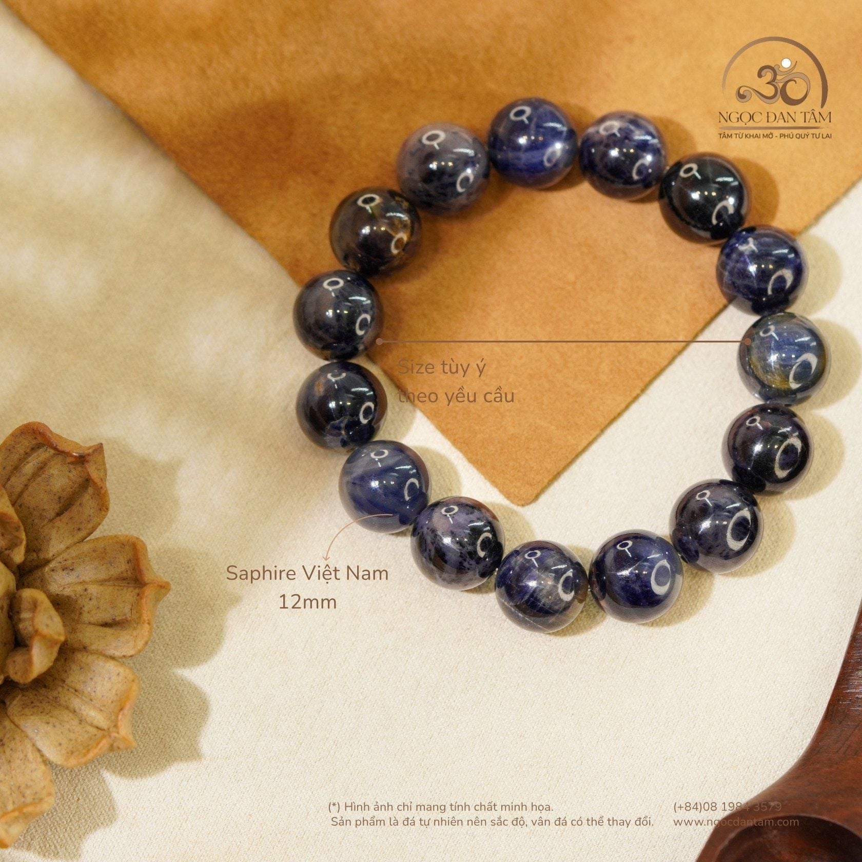  Vòng Tay Đá Sapphire Việt Nam 12mm 