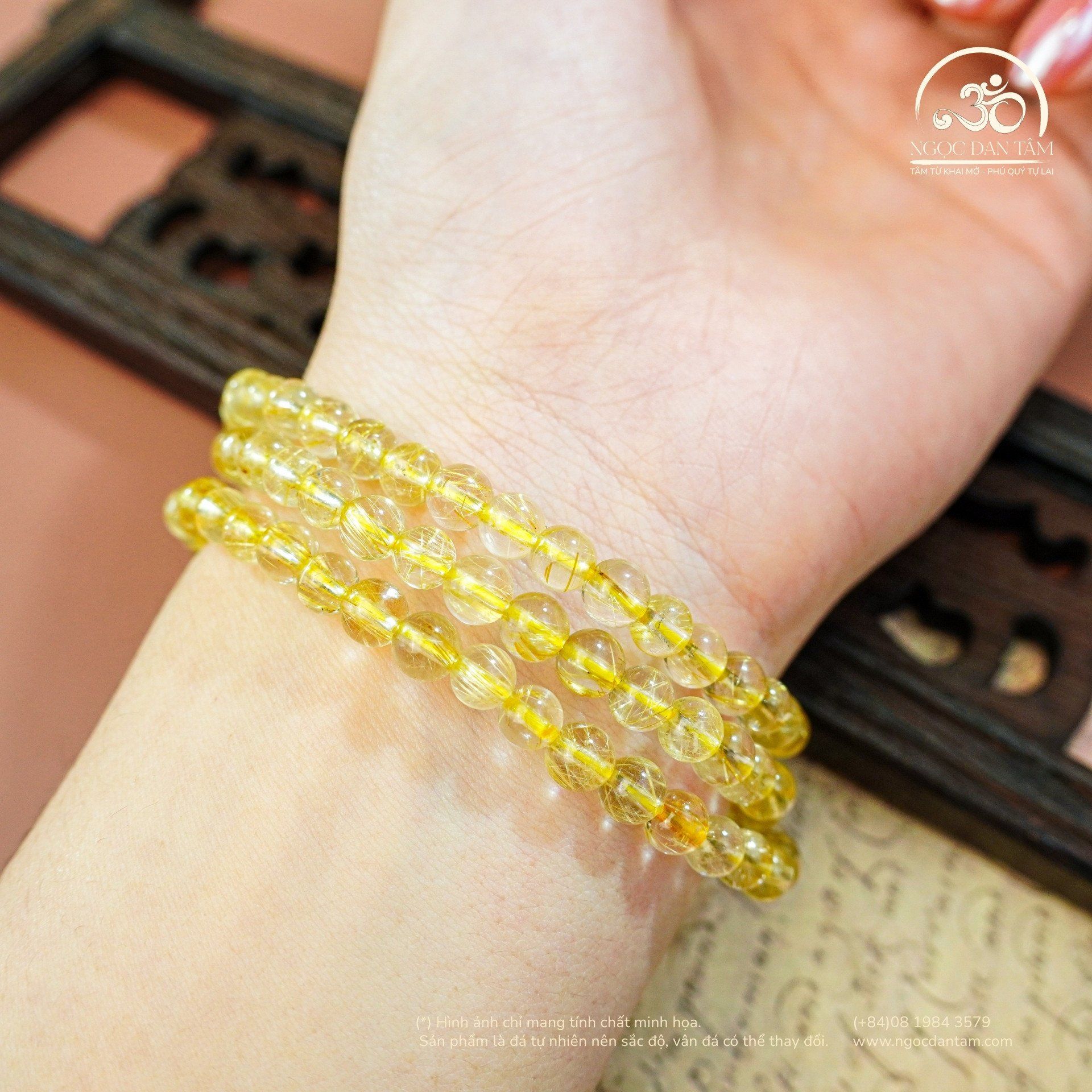  Chuỗi Vòng Tay Thạch Anh Tóc Vàng 5mm 6A 