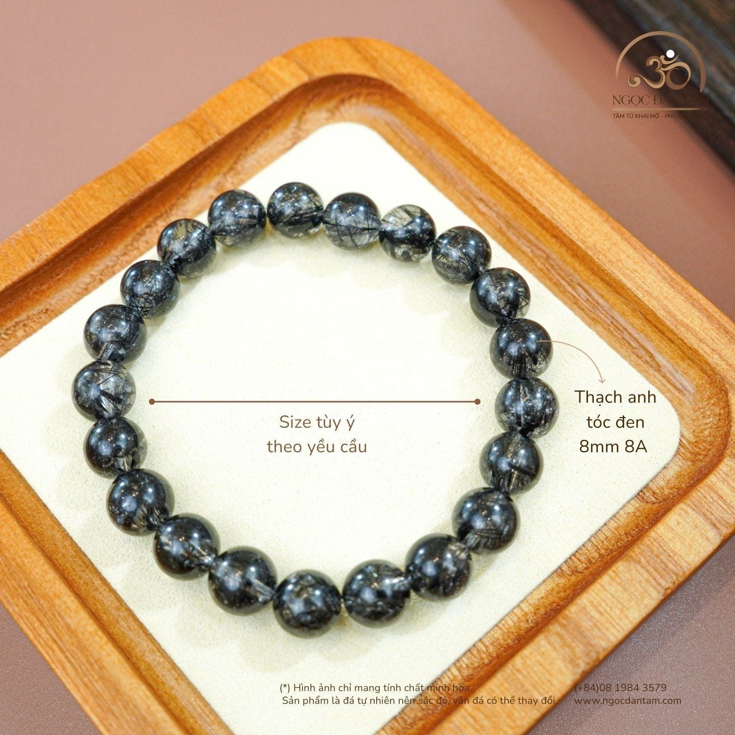  Vòng Tay Thạch Anh Tóc Đen 8mm 8A 