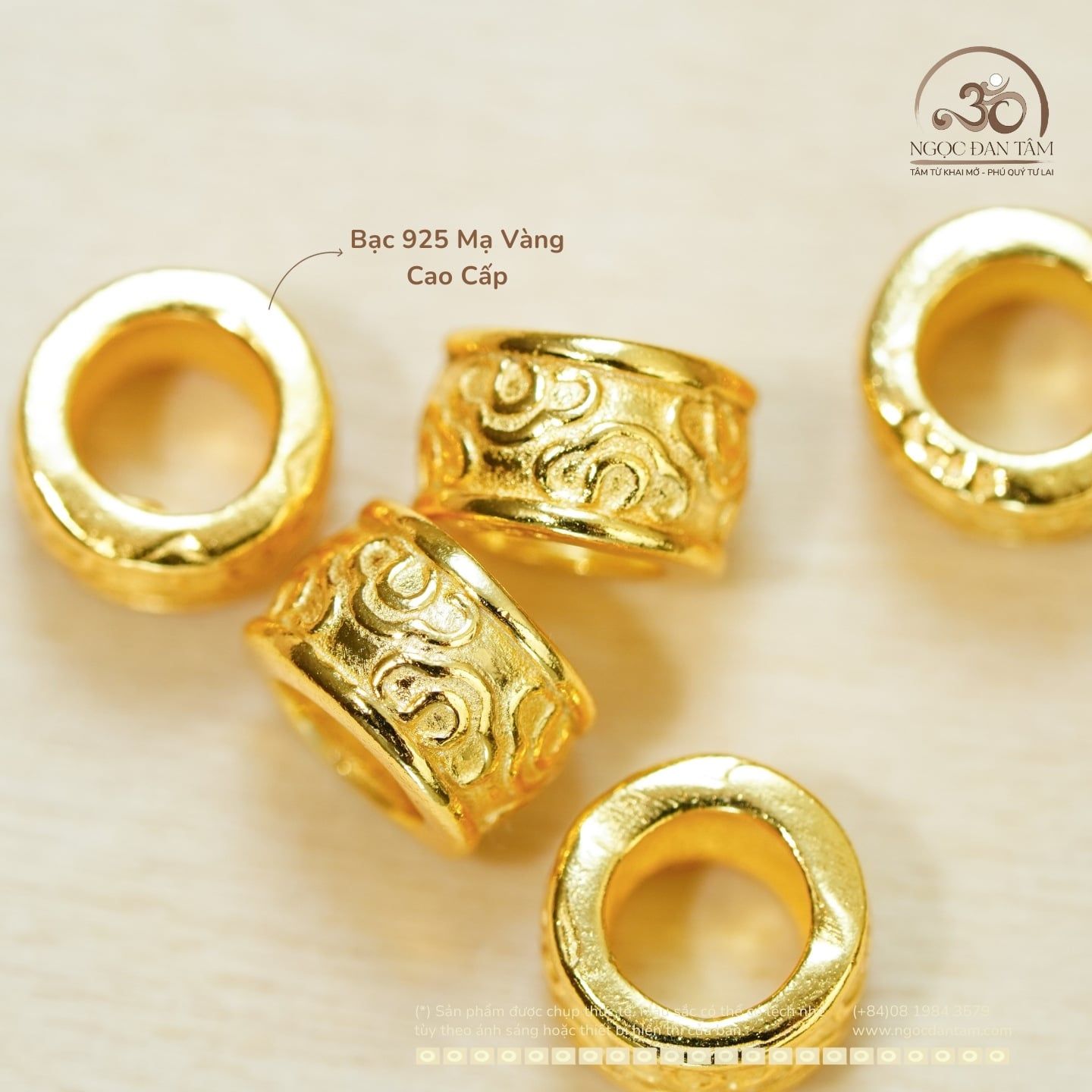  Charm Tròn Vân Mây 7.28mm - Bạc 925 Mạ Vàng Cao Cấp 