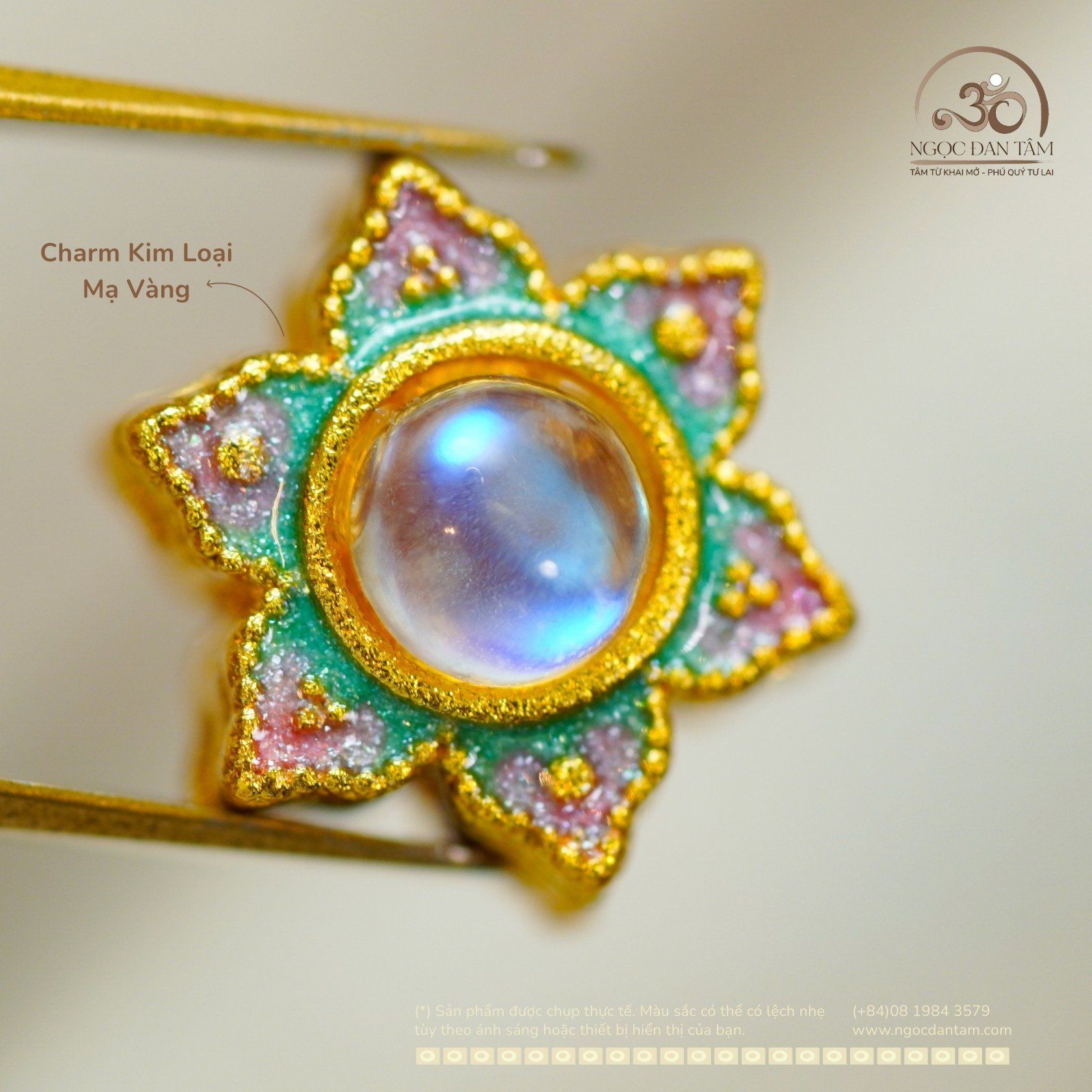  Charm Hoa Đính Đá Trắng 10,91mm - Kim Loại Mạ Vàng Cao Cấp 