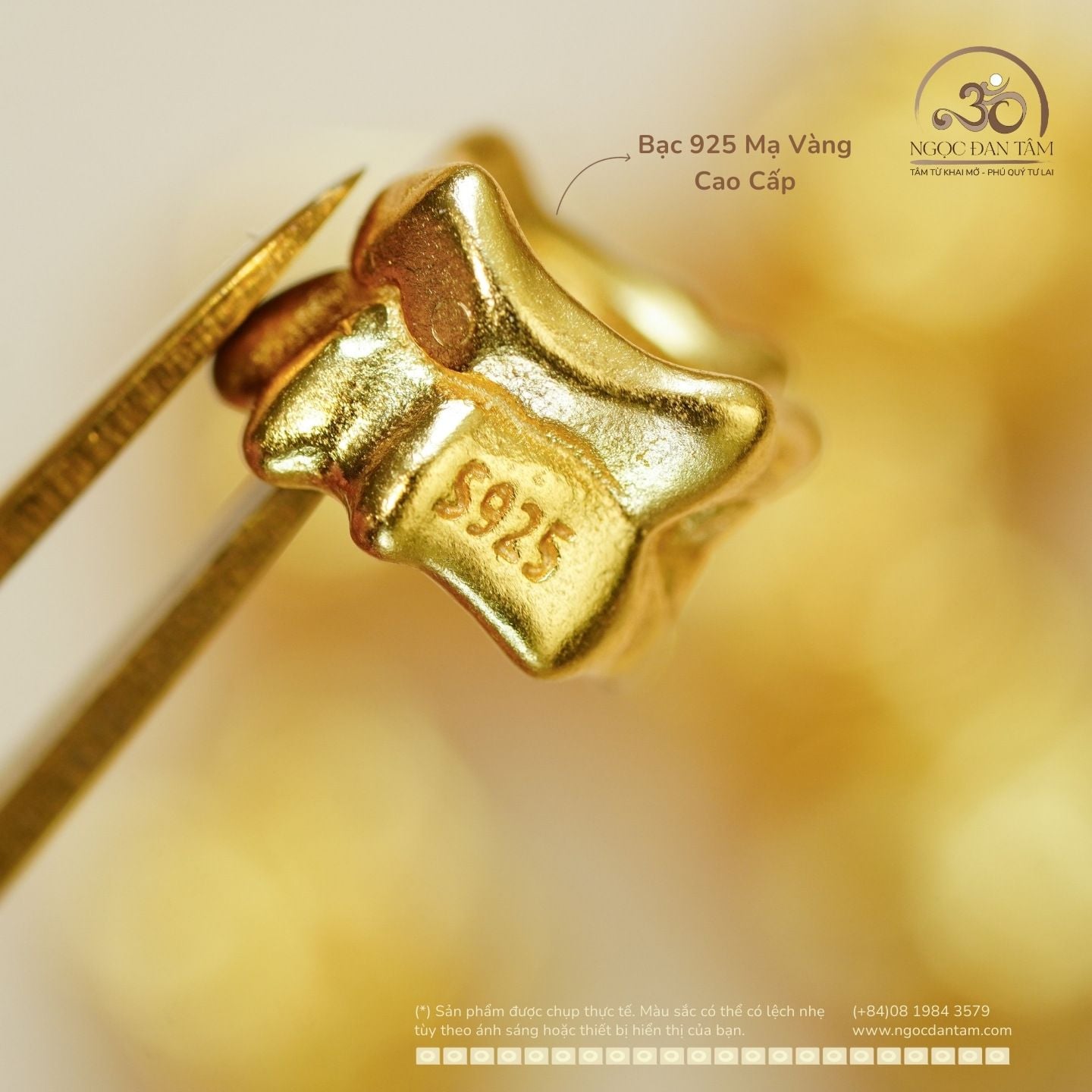  Charm Răng Đính Đá Hồng 6.73mm - Bạc 925 Mạ Vàng Cao Cấp 