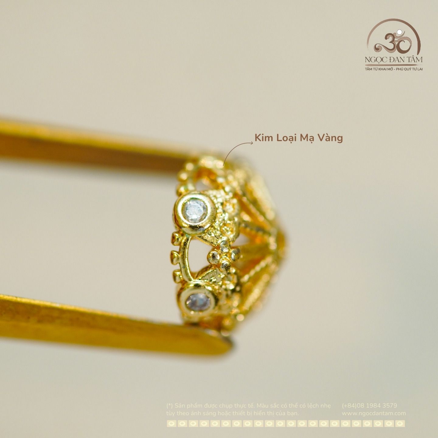  Charm Ốp Đệm Đính Đá 7,67mm - Kim Loại Mạ Vàng Cao Cấp 