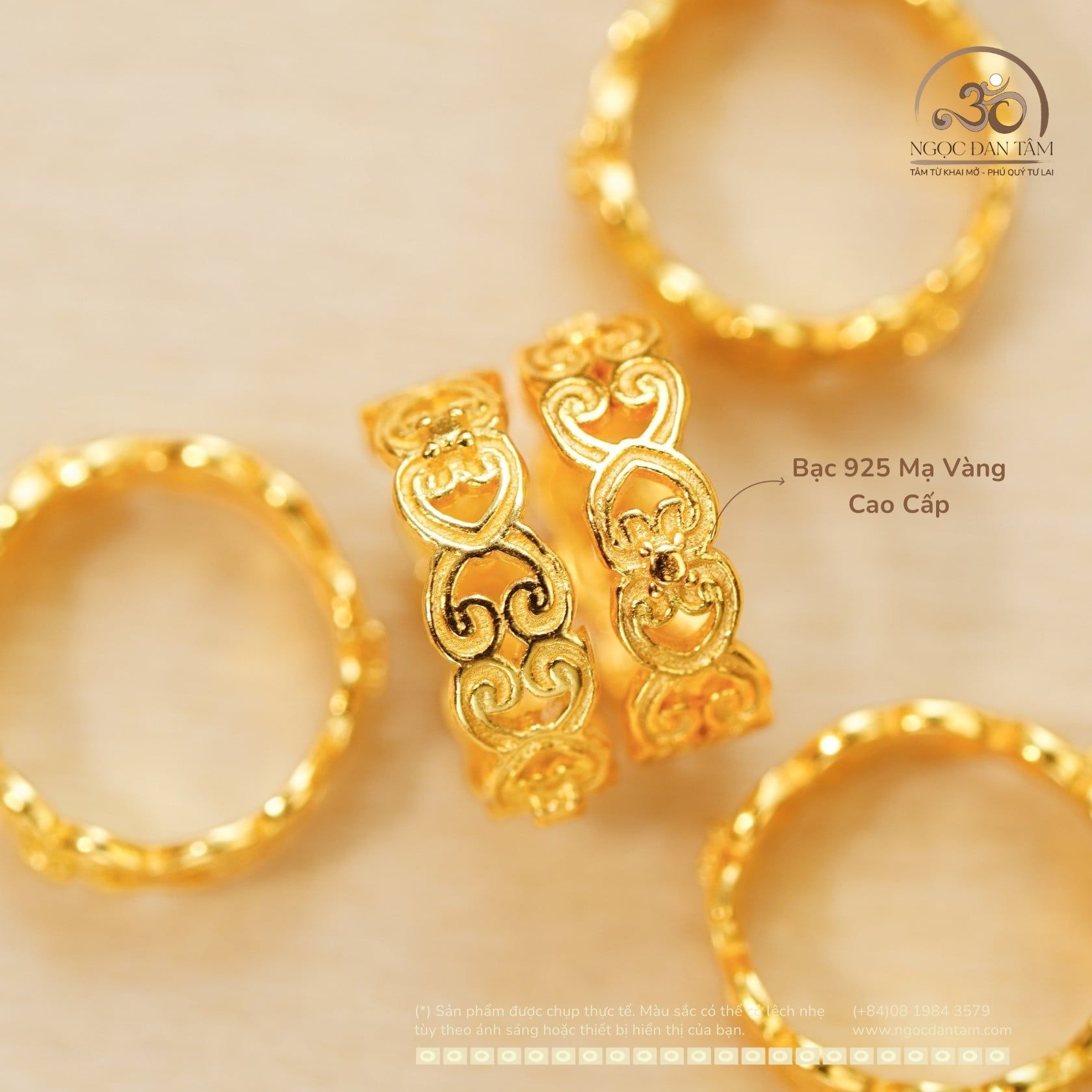  Charm Tròn Nhẫn 10.18mm - Bạc 925 Mạ Vàng Cao Cấp 