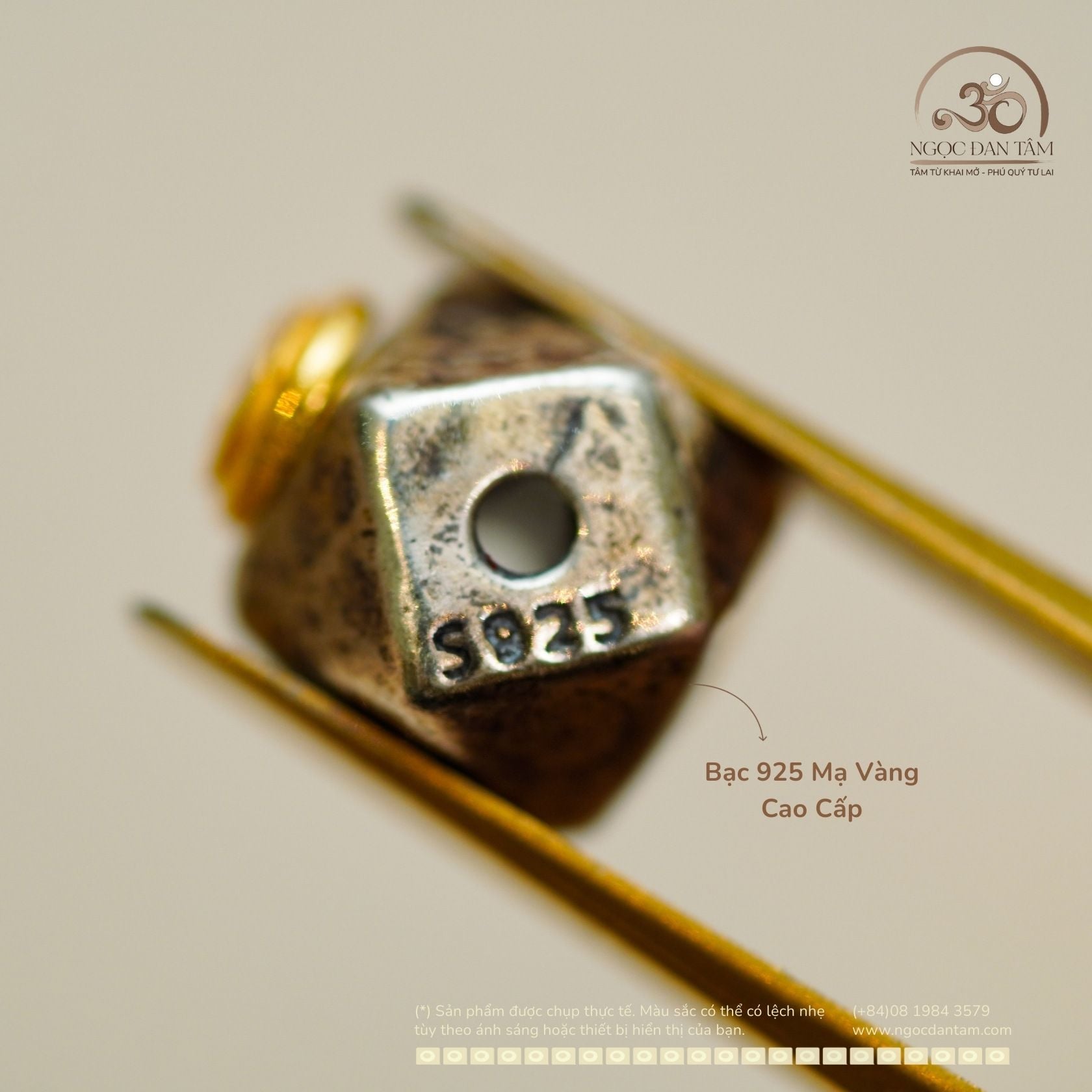  Charm Bát Giác 7.39mm - Bạc 925 Mạ Vàng 