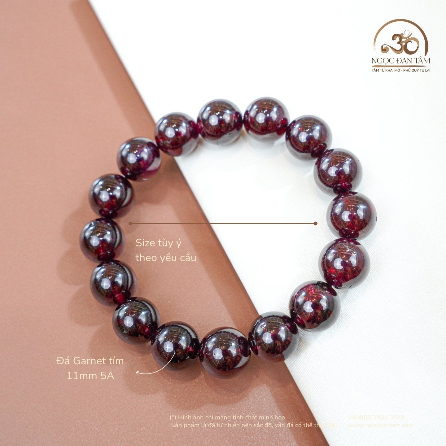  Vòng Tay Đá Garnet Tím 11mm 5A 