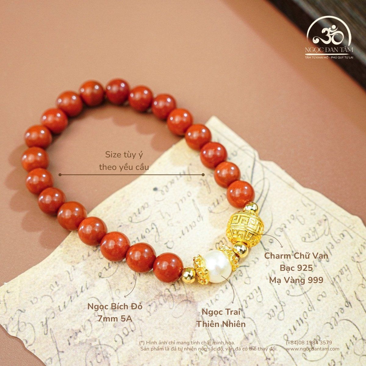  Vòng Tay Hồng Ngọc Cát Tường ( Ngọc Bích Đỏ 7mm 5A ) 
