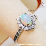  Nhẫn Bạc 925 Đính Đá Opal Hoa 6x8mm 