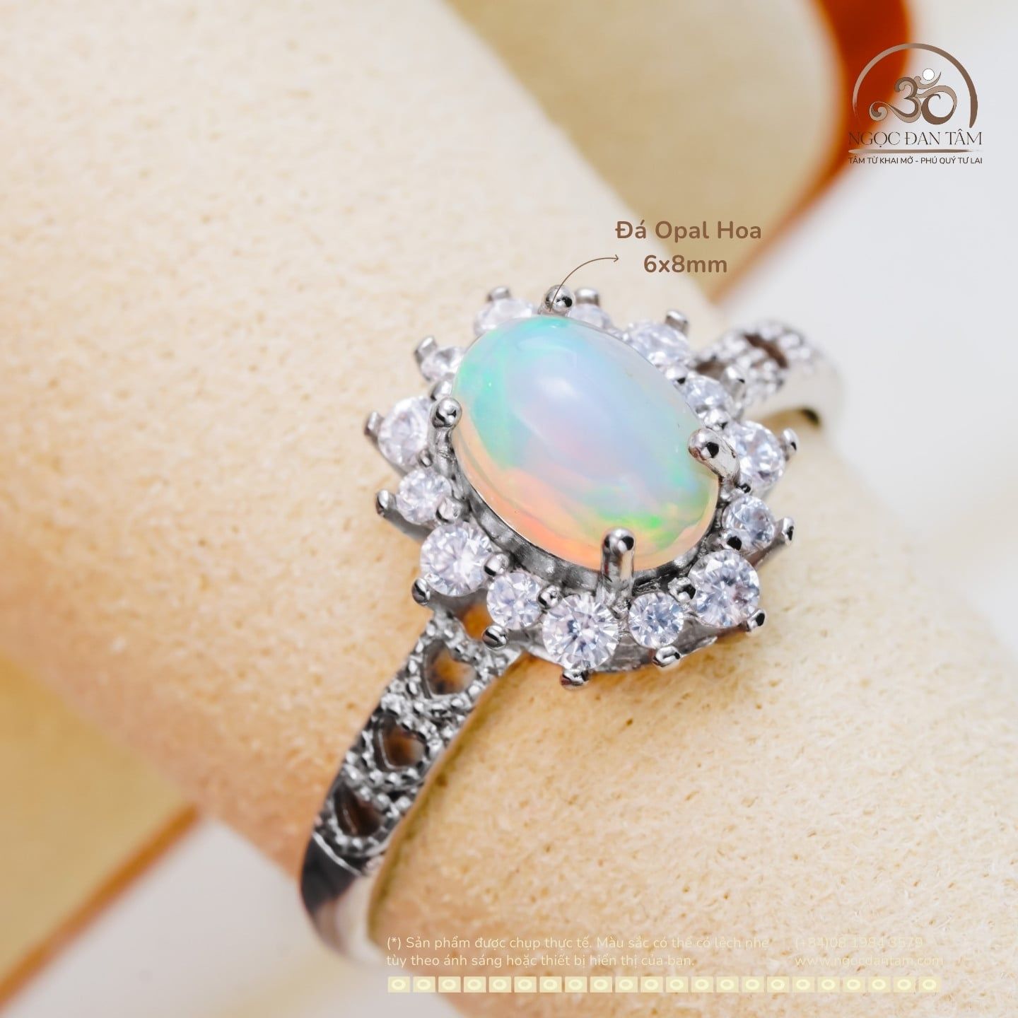  Nhẫn Bạc 925 Đính Đá Opal Hoa 6x8mm 