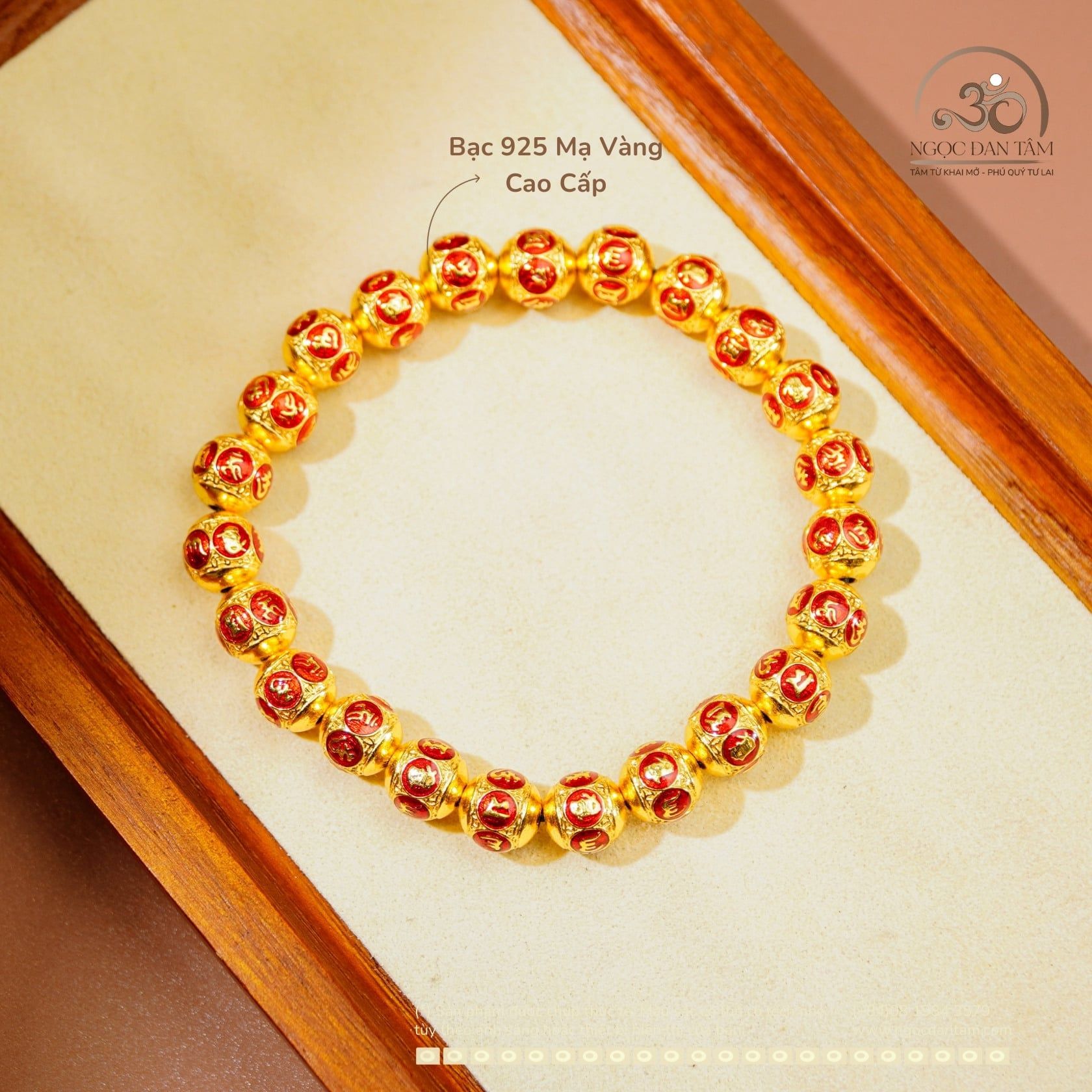  Lắc Tay Bạc 925 Mạ Vàng Lục Tự Chân Ngôn 