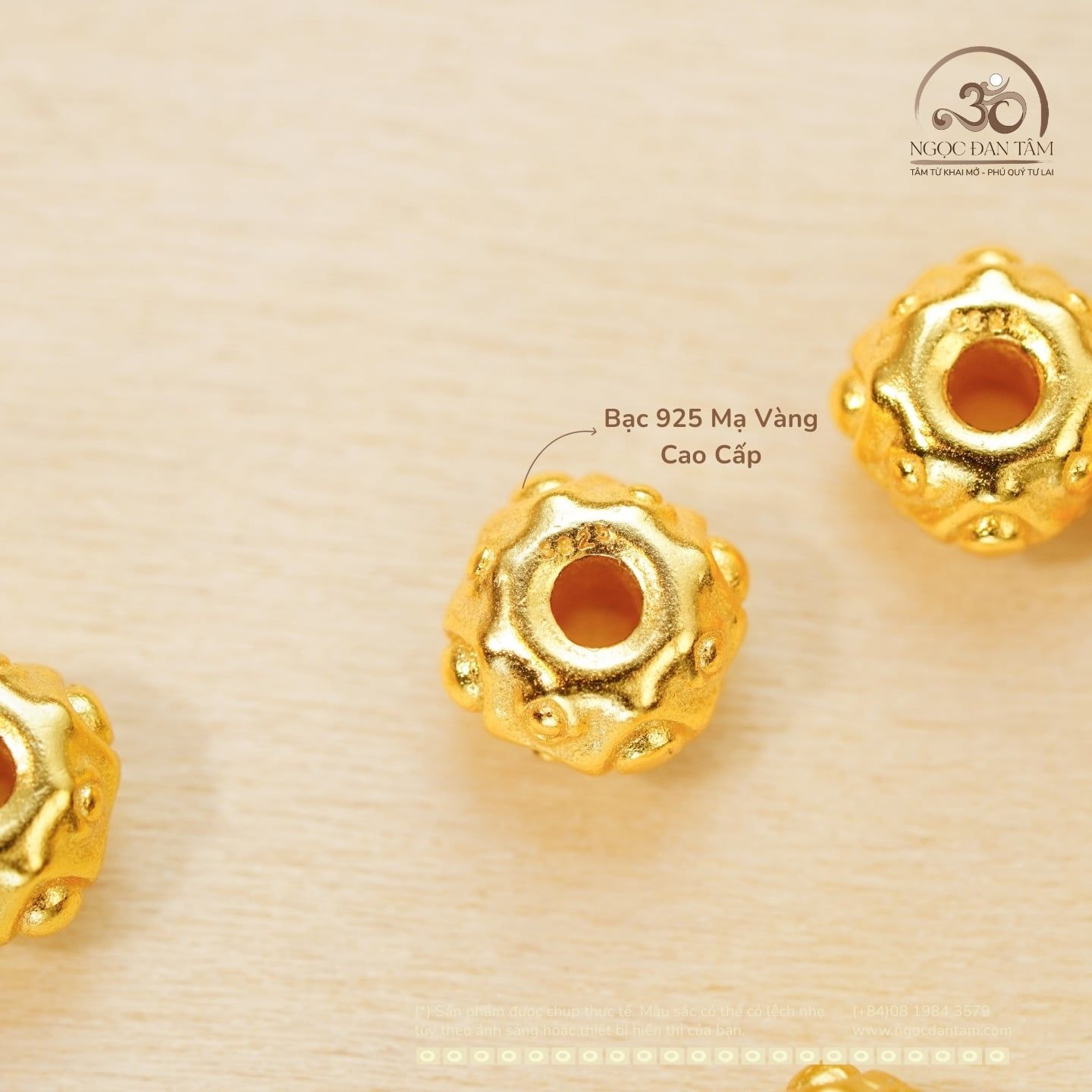  Charm Tròn Mắt Vuông Nhỏ 6.95mm - Bạc 925 Mạ Vàng Cao Cấp 