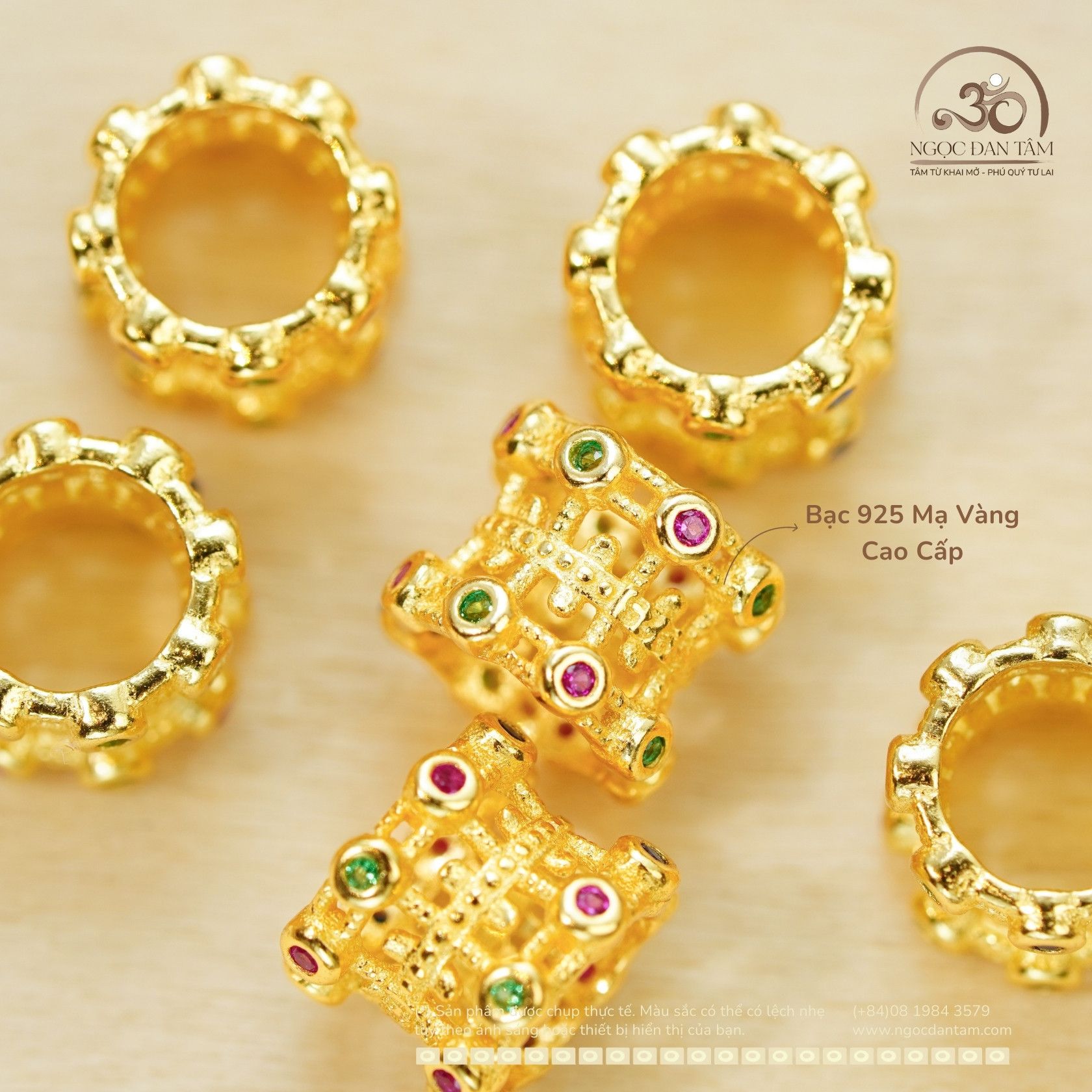  Charm Trống Đính Đá 6.01mm - Bạc 925 Mạ Vàng Cao Cấp 