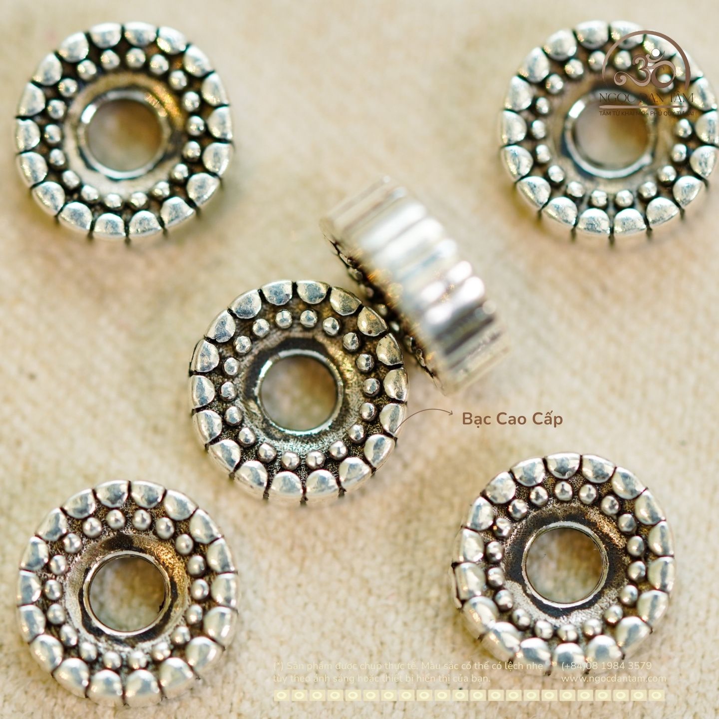  Charm Đệm Bánh Xe Bạc 7.61mm - Bạc 925 Cao Cấp 