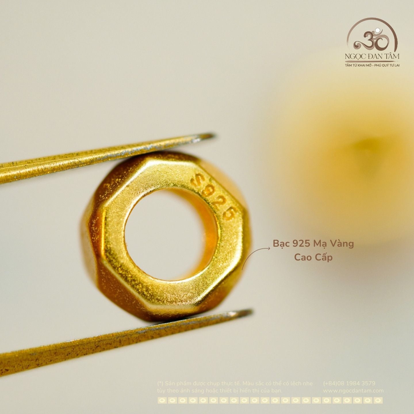  Charm Tròn Lục Giác 7mm - Bạc 925 Mạ Vàng Cao Cấp 