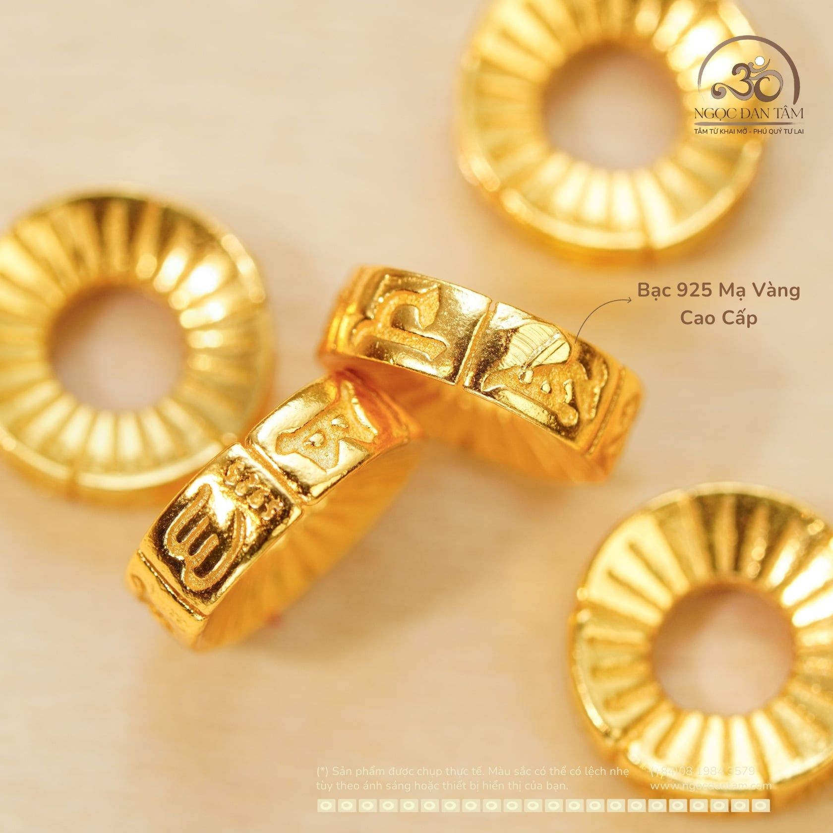  Charm Tròn Bánh Xe 9.48mm - Bạc 925 Mạ Vàng Cao Cấp 