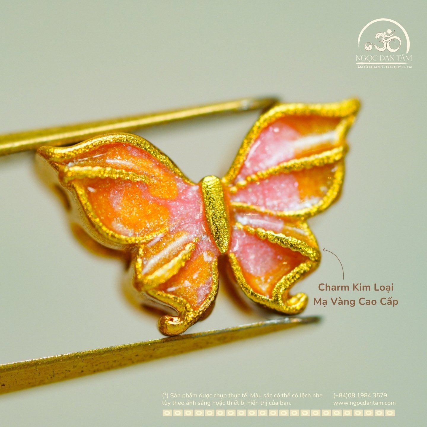  Charm Bướm Hồng 12,09mm - Kim Loại Mạ Vàng Cao Cấp 