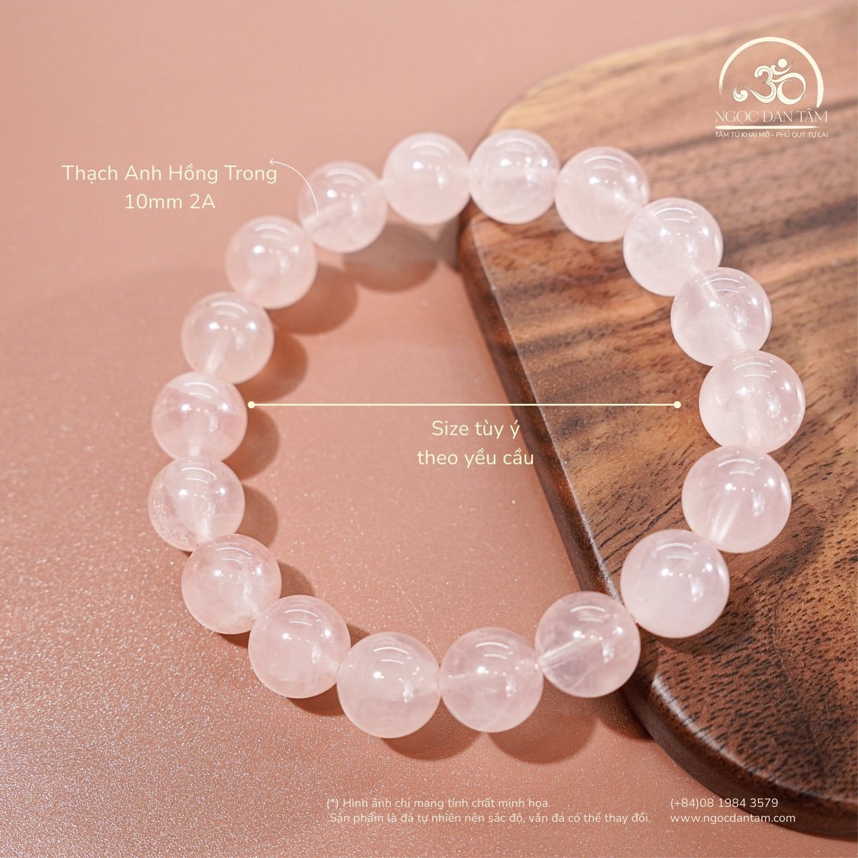  Vòng Tay Đá Thạch Anh Hồng Trong 10mm 2A 