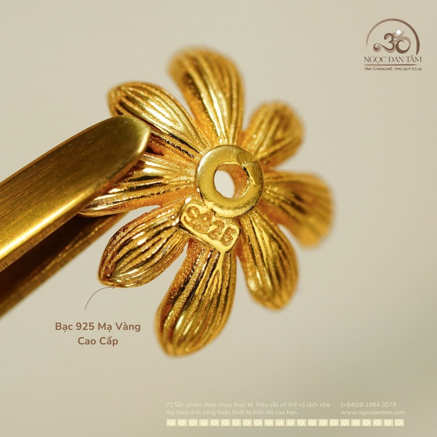  Charm Đế Hoa Lớn 11mm -  Bạc 925 Mạ Vàng Cao Cấp 