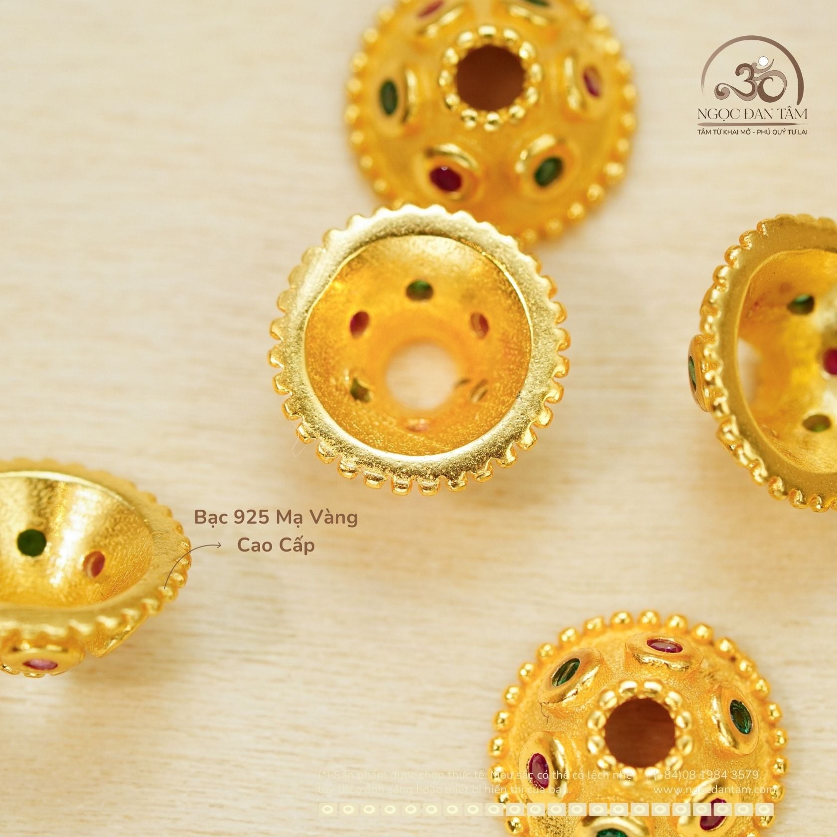  Charm Ốp Màu Đính Đá 9mm - Bạc 925 Mạ Vàng Cao Cấp 