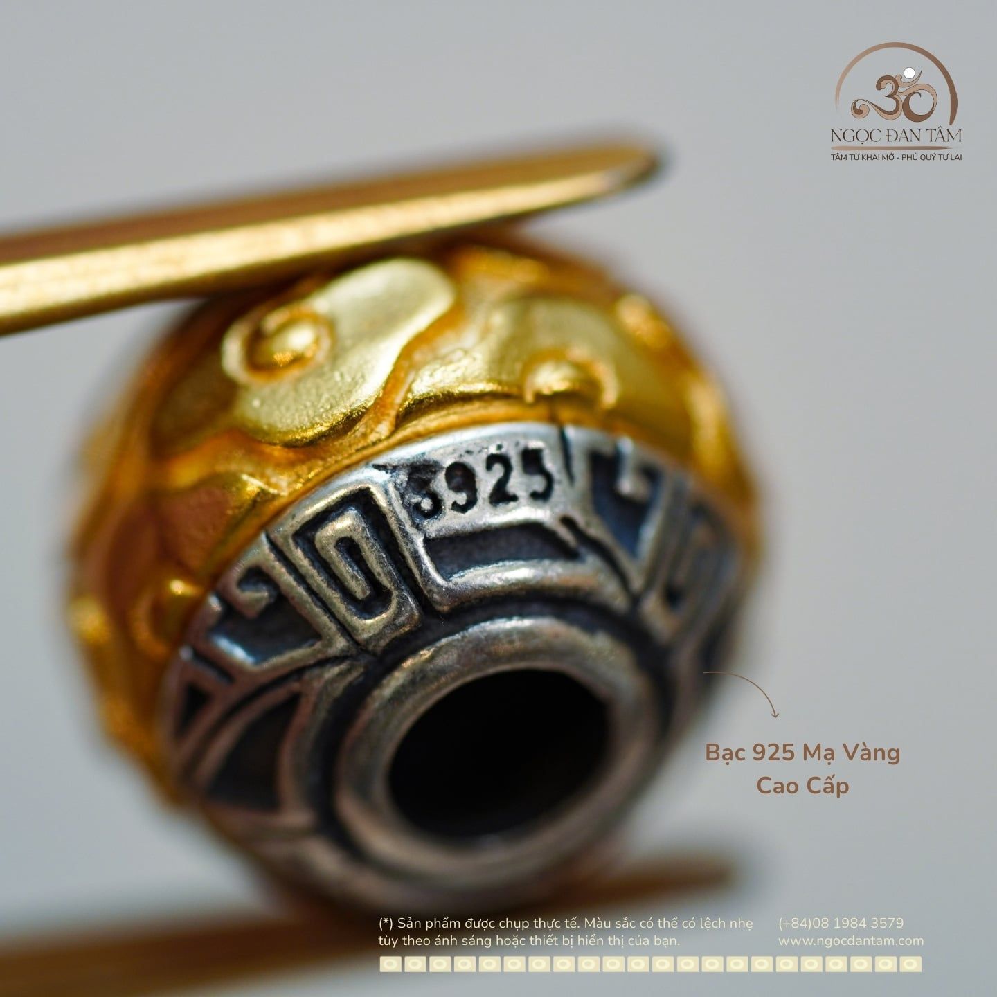  Charm Tường Vân 10,74mm - Bạc 925 Mạ Vàng Cao Cấp 