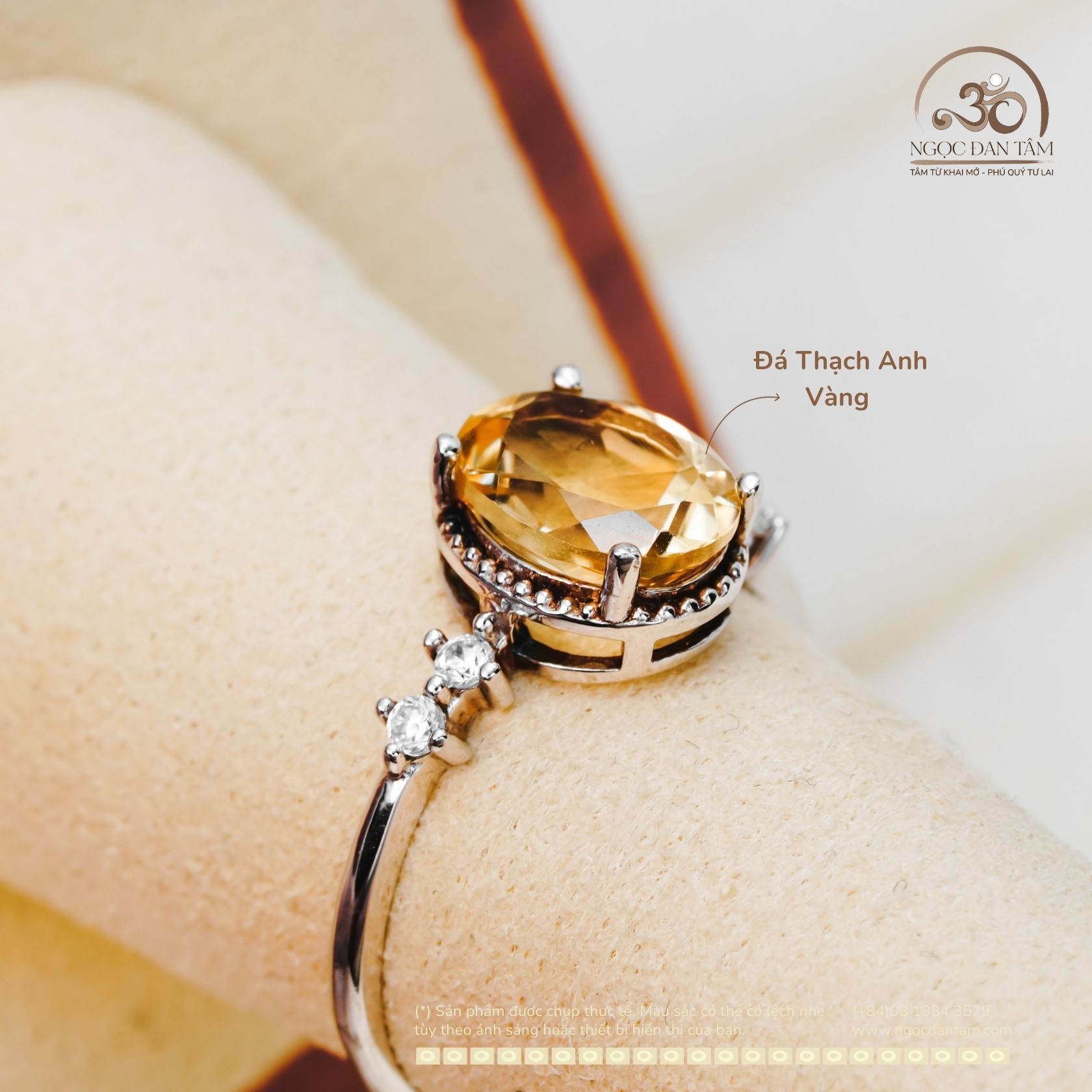  Nhẫn Bạc 925 Đính Đá Thạch Anh Vàng 8x10mm 