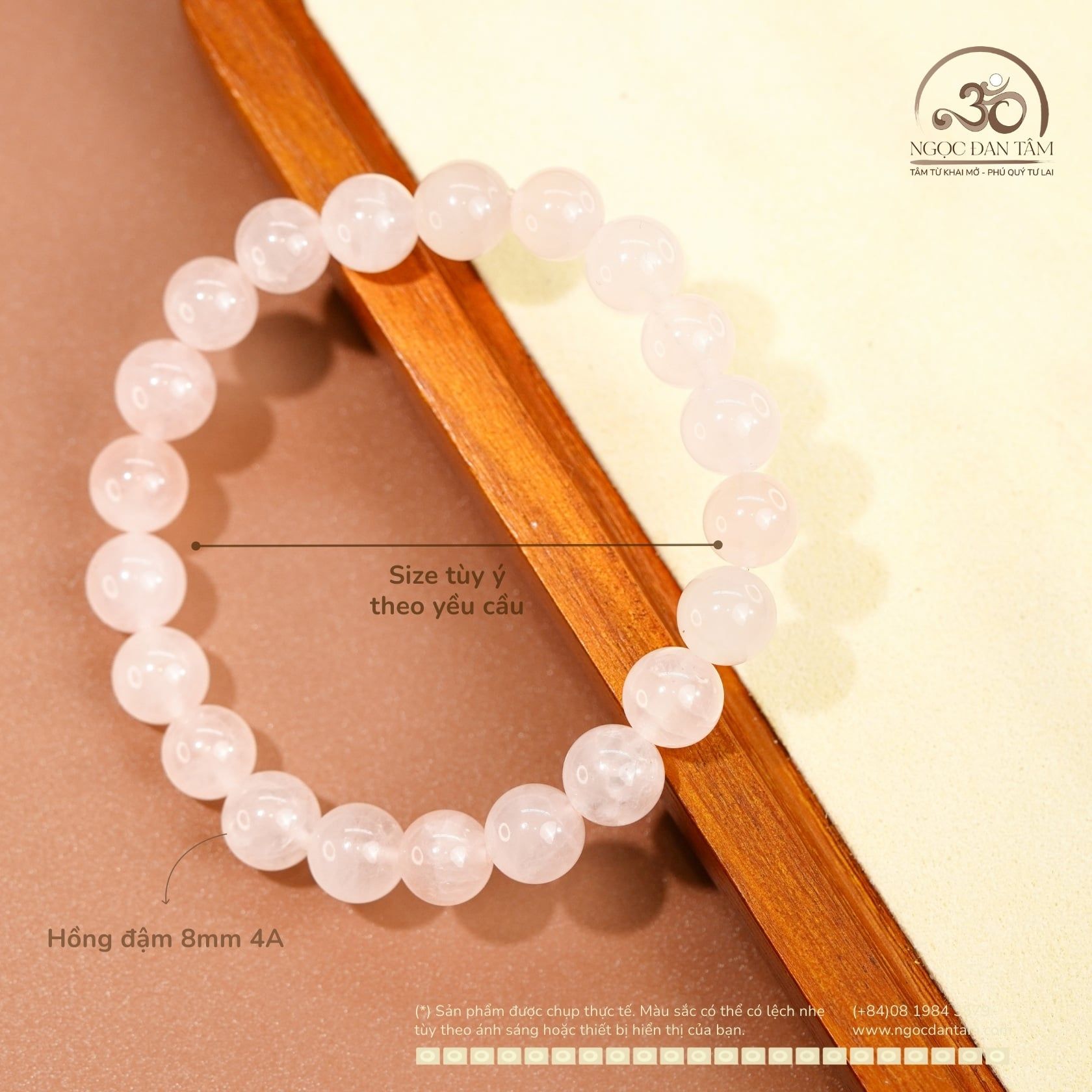  Vòng Tay Thạch Anh Hồng Đậm 8mm 4A 