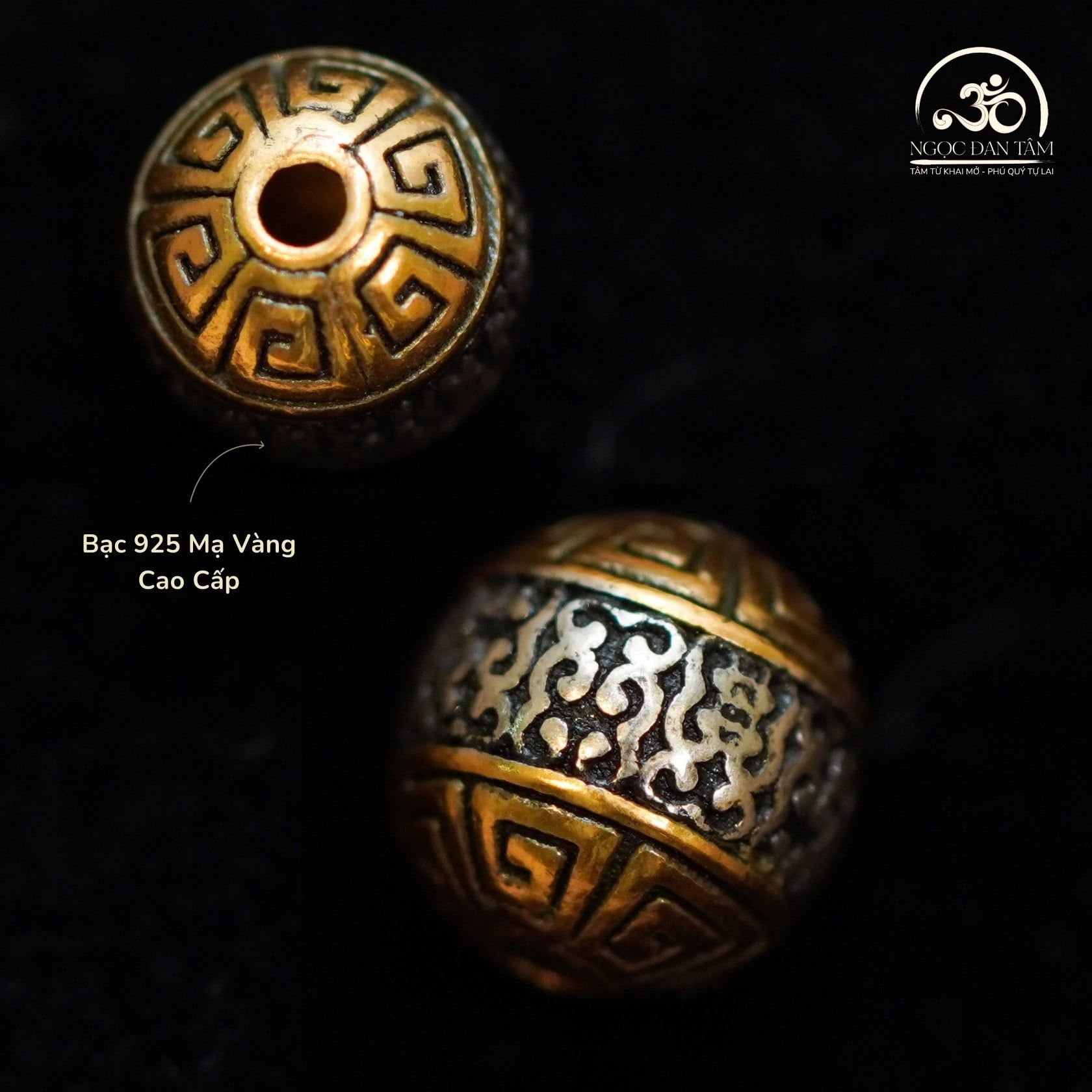  Charm Tròn Tường Vân Nhỏ - Bạc 925 Mạ Vàng Cao Cấp 