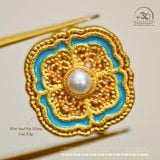  Charm Bướm Ren Xanh Băng Đính Ngọc Trai 11,09mm - Kim Loại Mạ Vàng Cao Cấp 