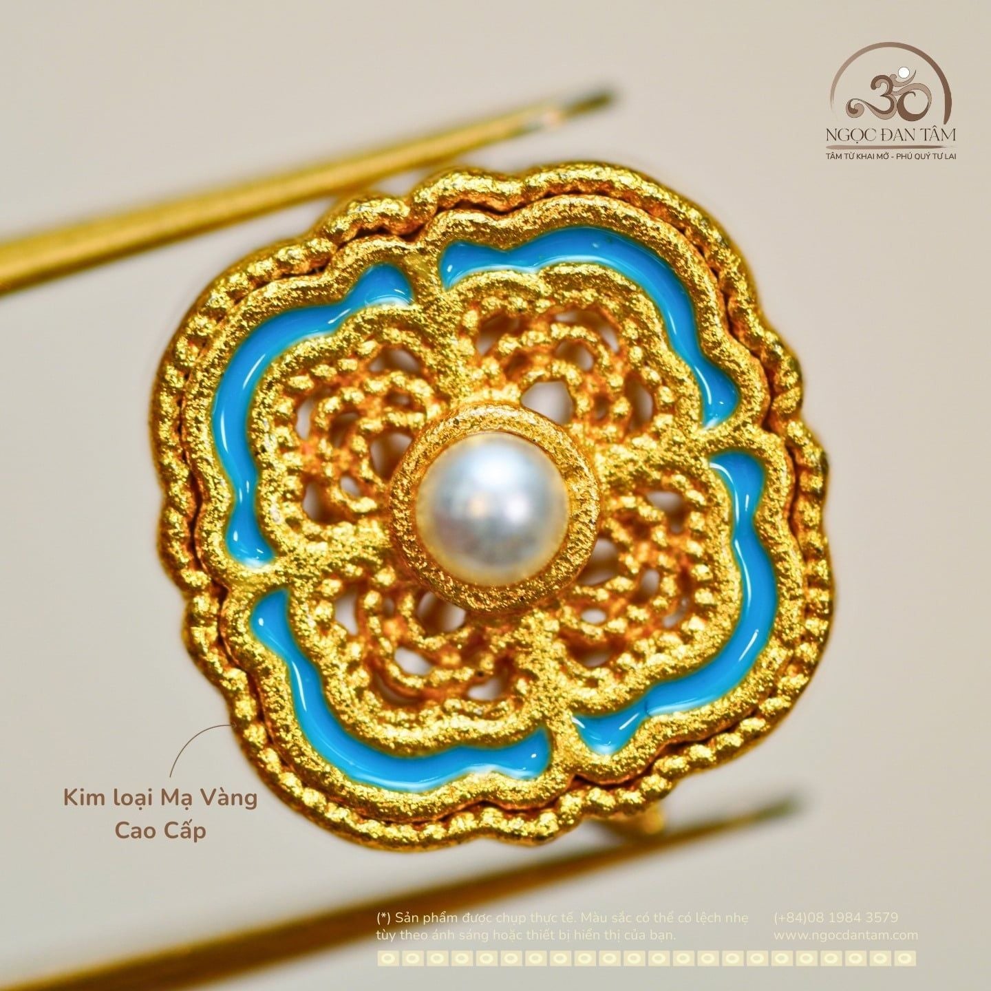  Charm Bướm Ren Xanh Băng Đính Ngọc Trai 11,09mm - Kim Loại Mạ Vàng Cao Cấp 